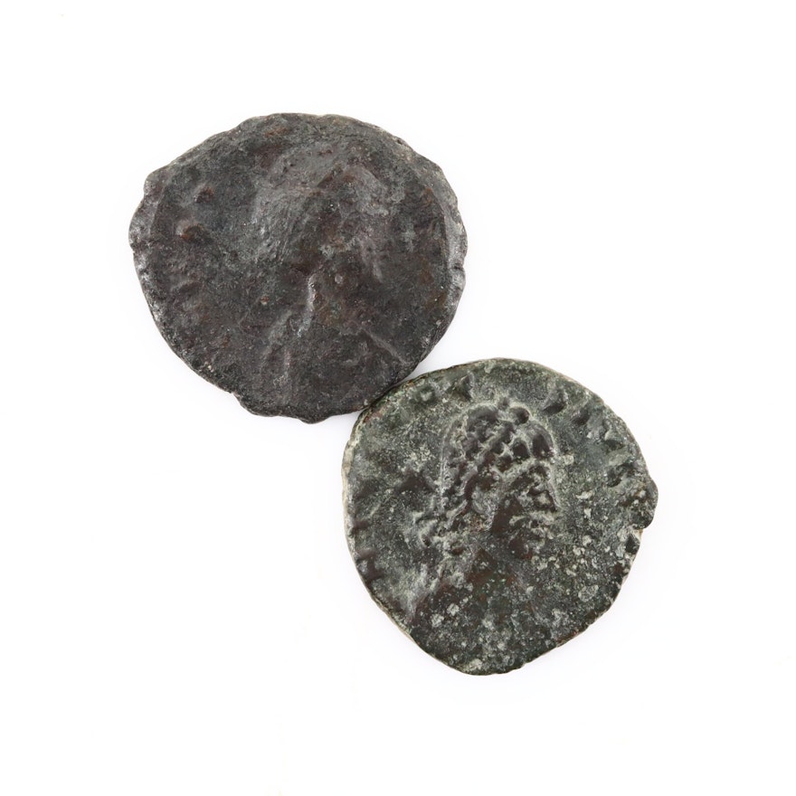Two Ancient Roman Imperial AE4 Bronze Coins, Ca. 300 A.D.