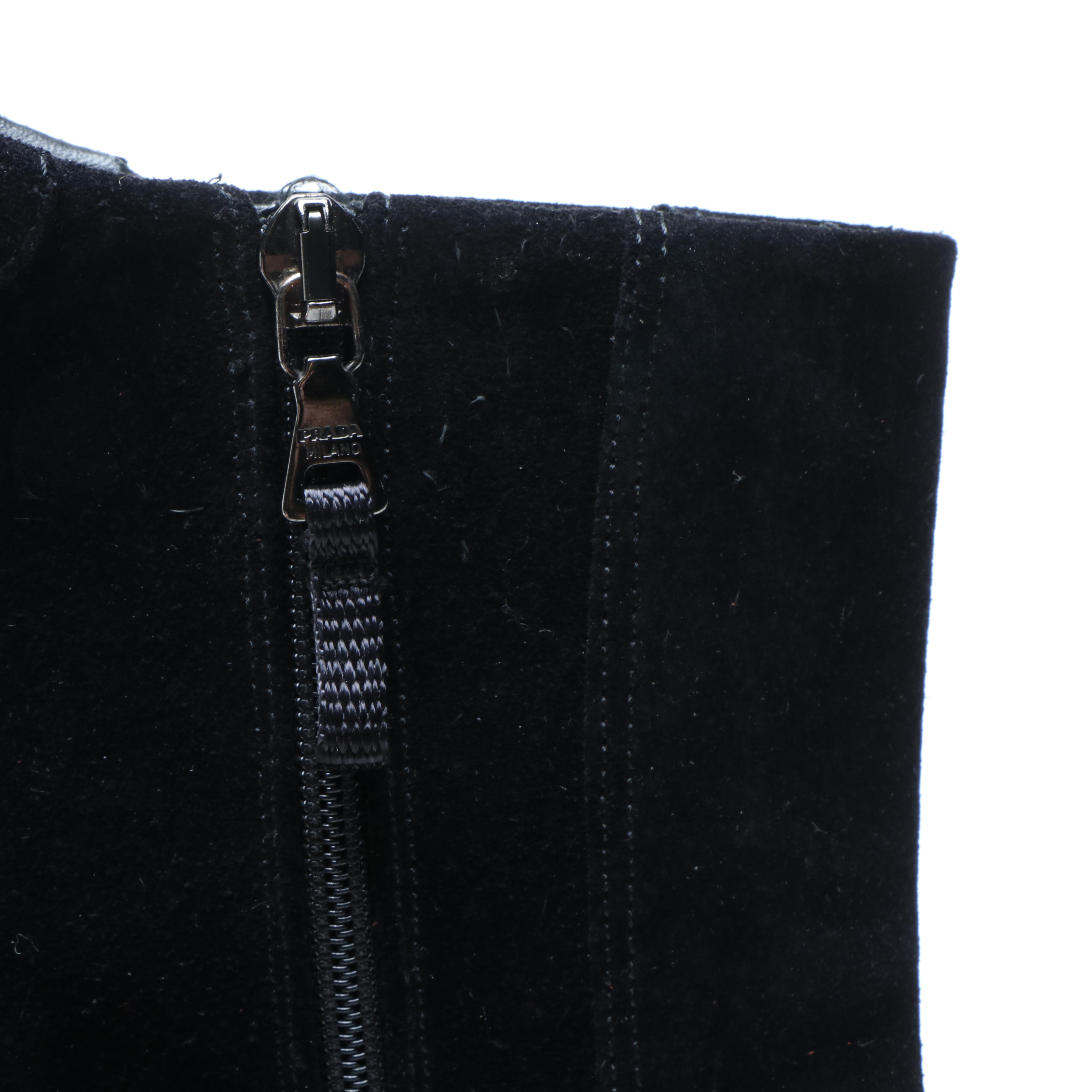 Prada Black Suede Square Toe Boots and Aquatalia Black Suede Wedge Boots