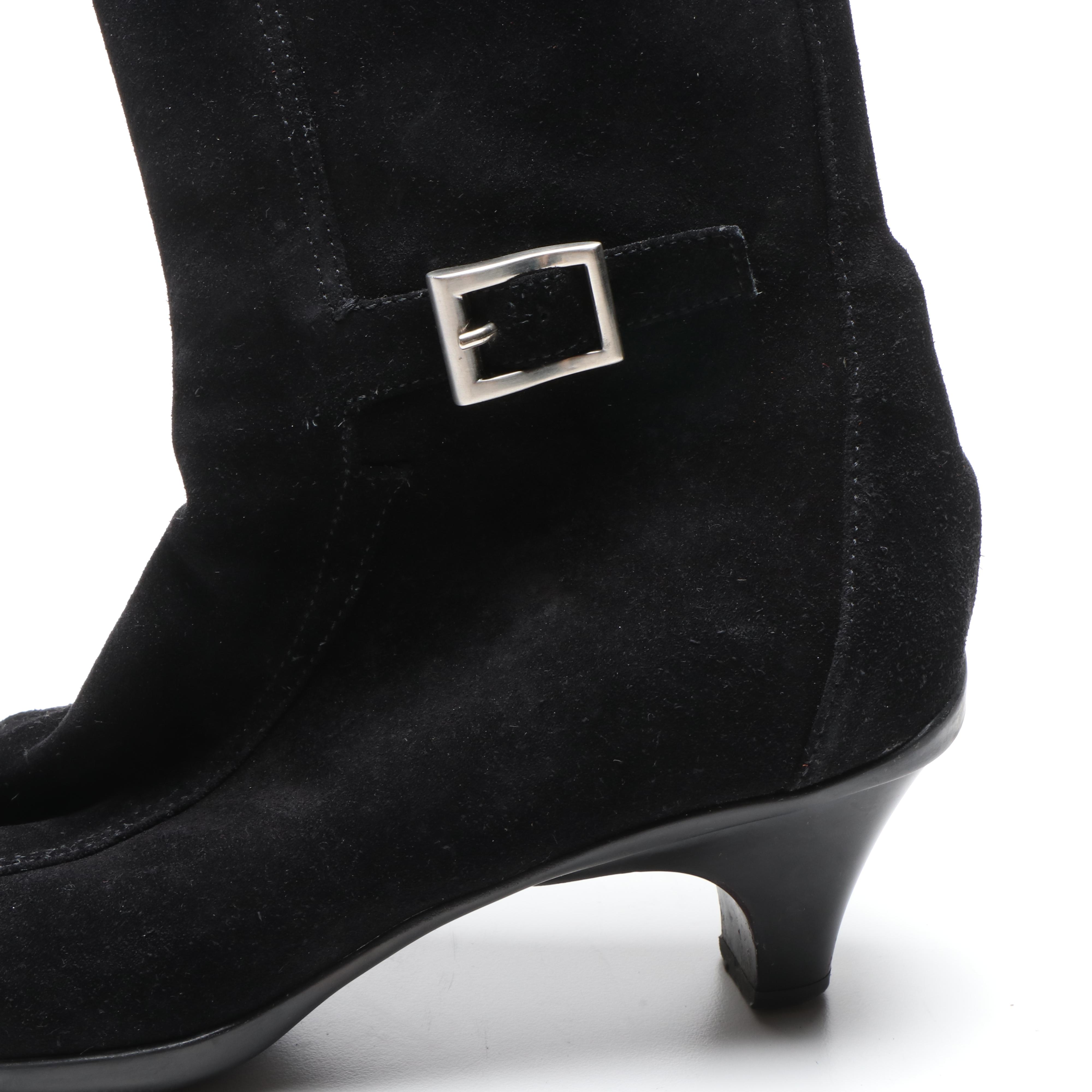 Prada Black Suede Square Toe Boots and Aquatalia Black Suede Wedge Boots