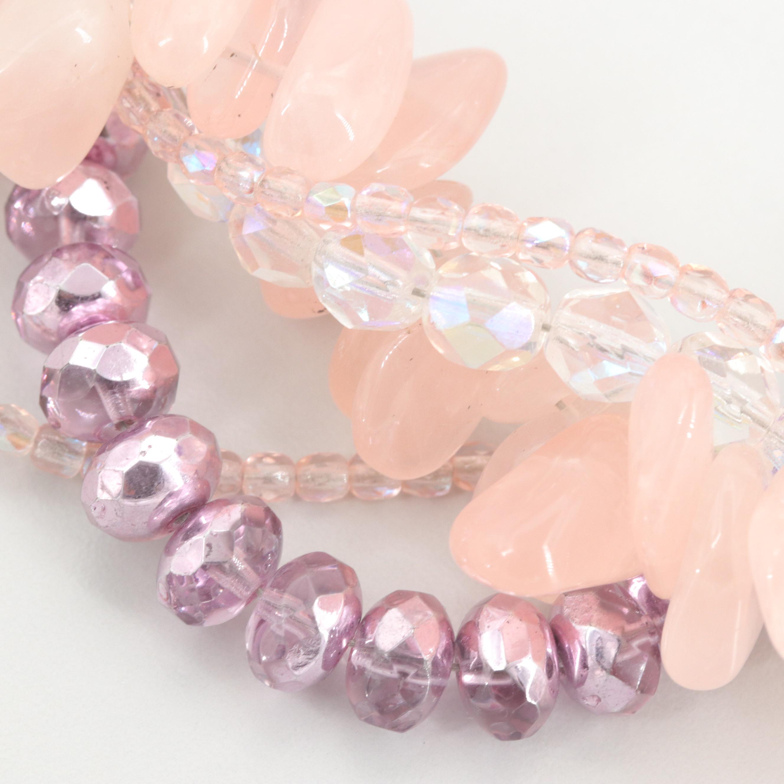 Silver Tone Rose Quartz and Glass Necklace by Josie Hewitt