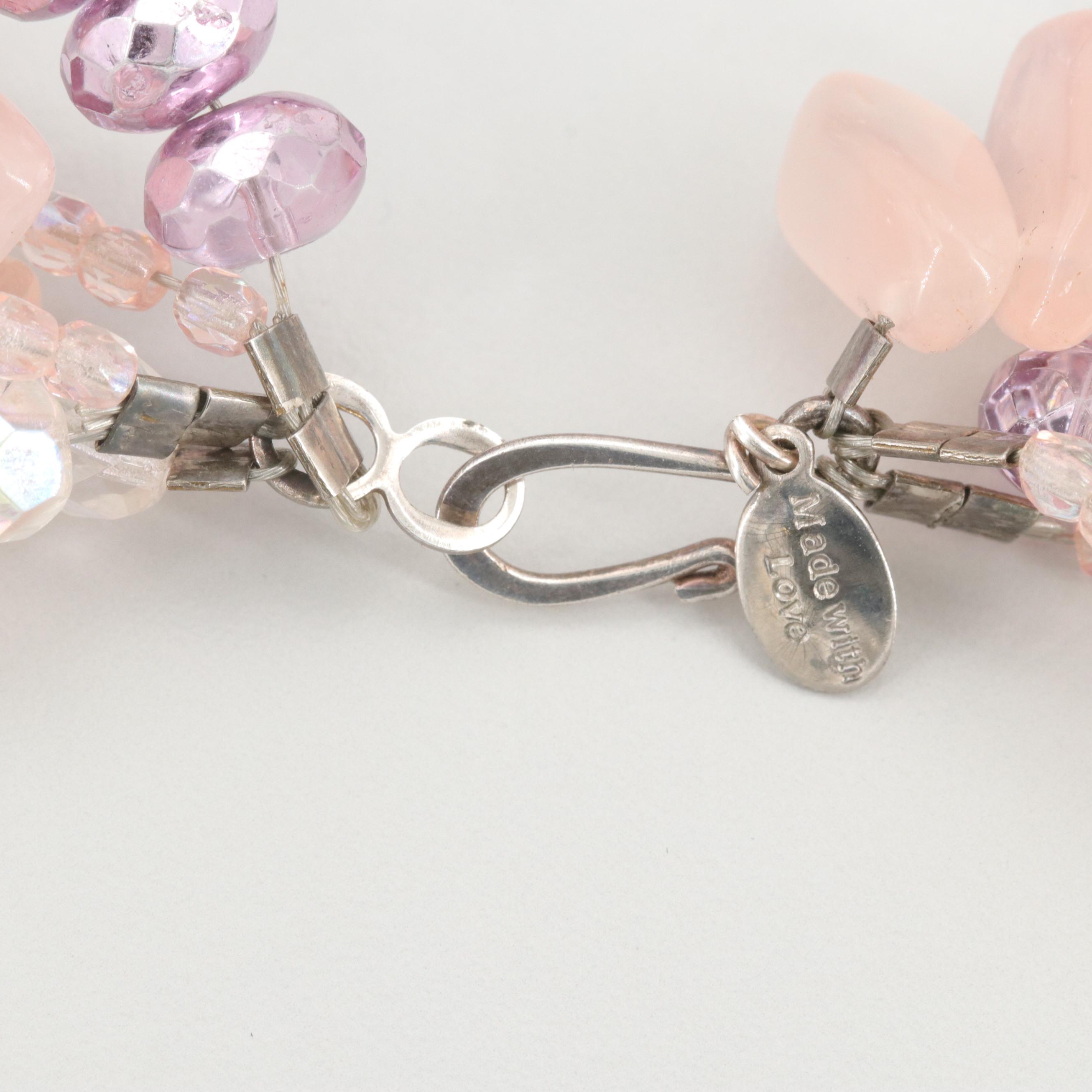 Silver Tone Rose Quartz and Glass Necklace by Josie Hewitt