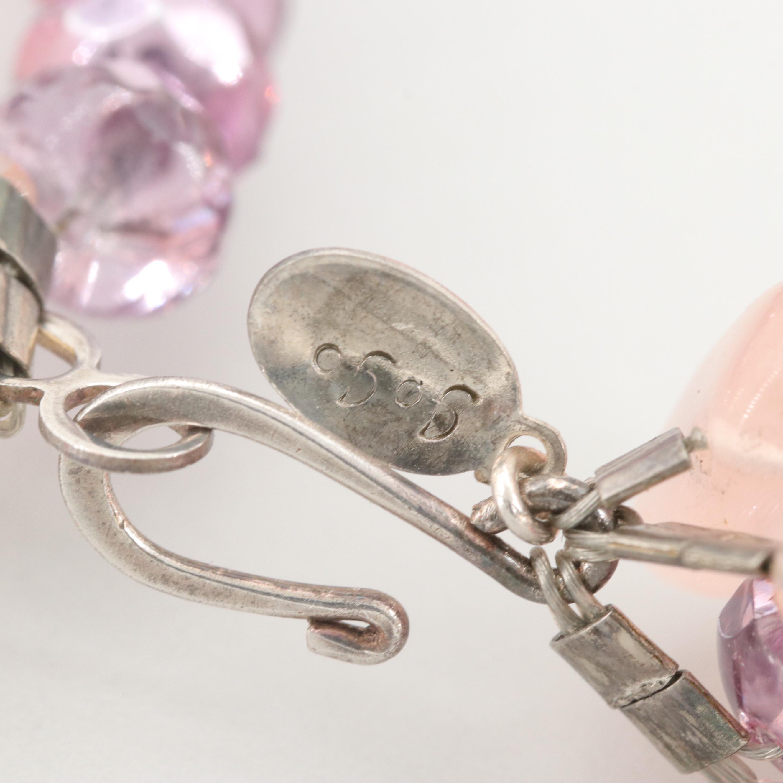 Silver Tone Rose Quartz and Glass Necklace by Josie Hewitt