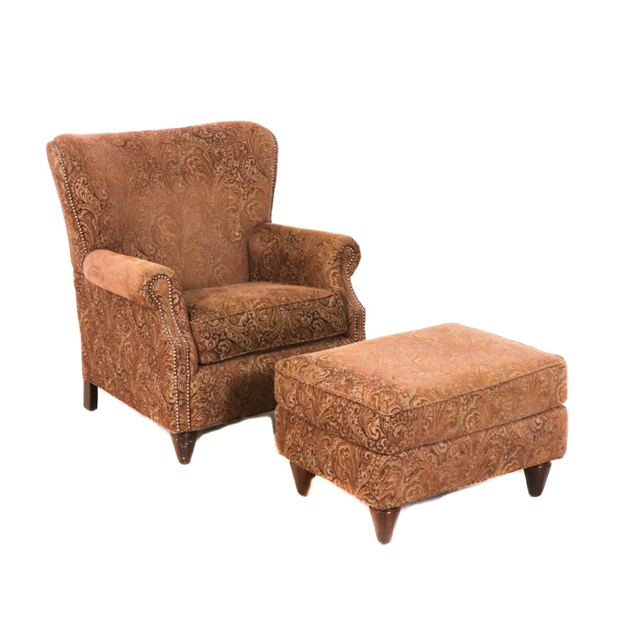 Contemporary Paisley Upholstered Arm Chair and Ottoman by Fairfield