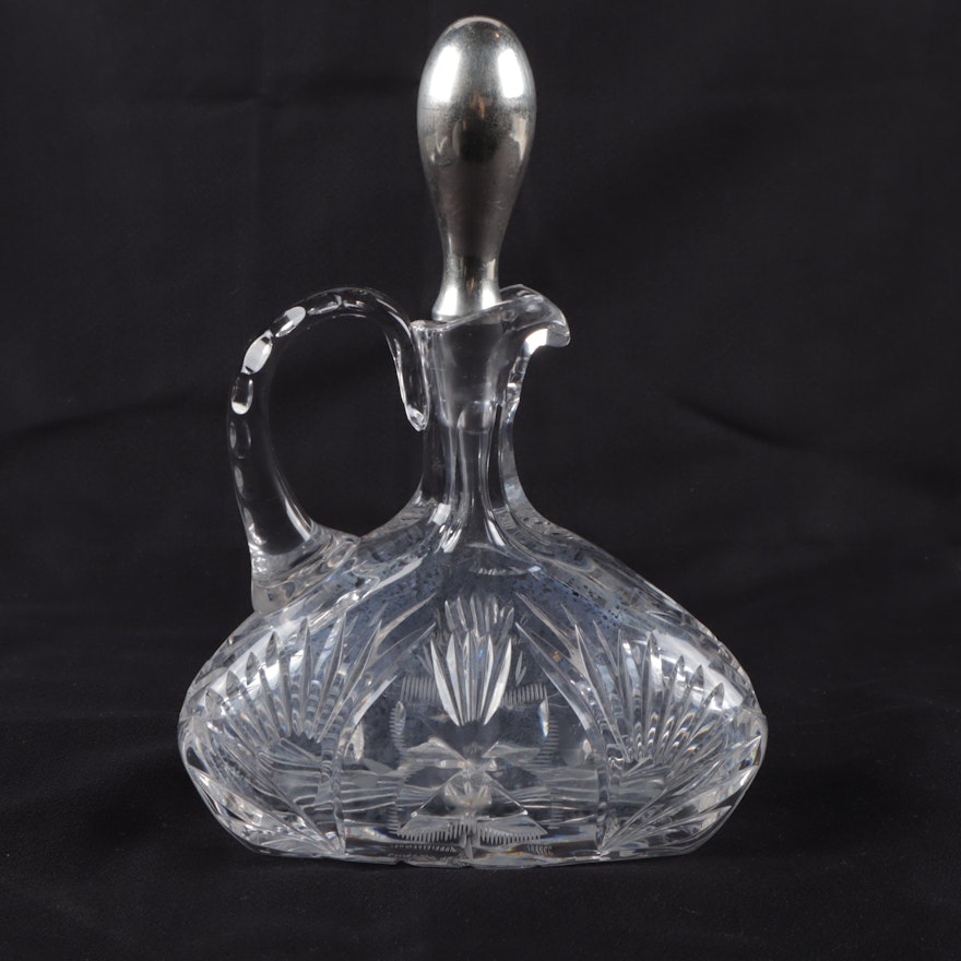 Vintage Cut Glass Decanter with Sterling Silver Stopper