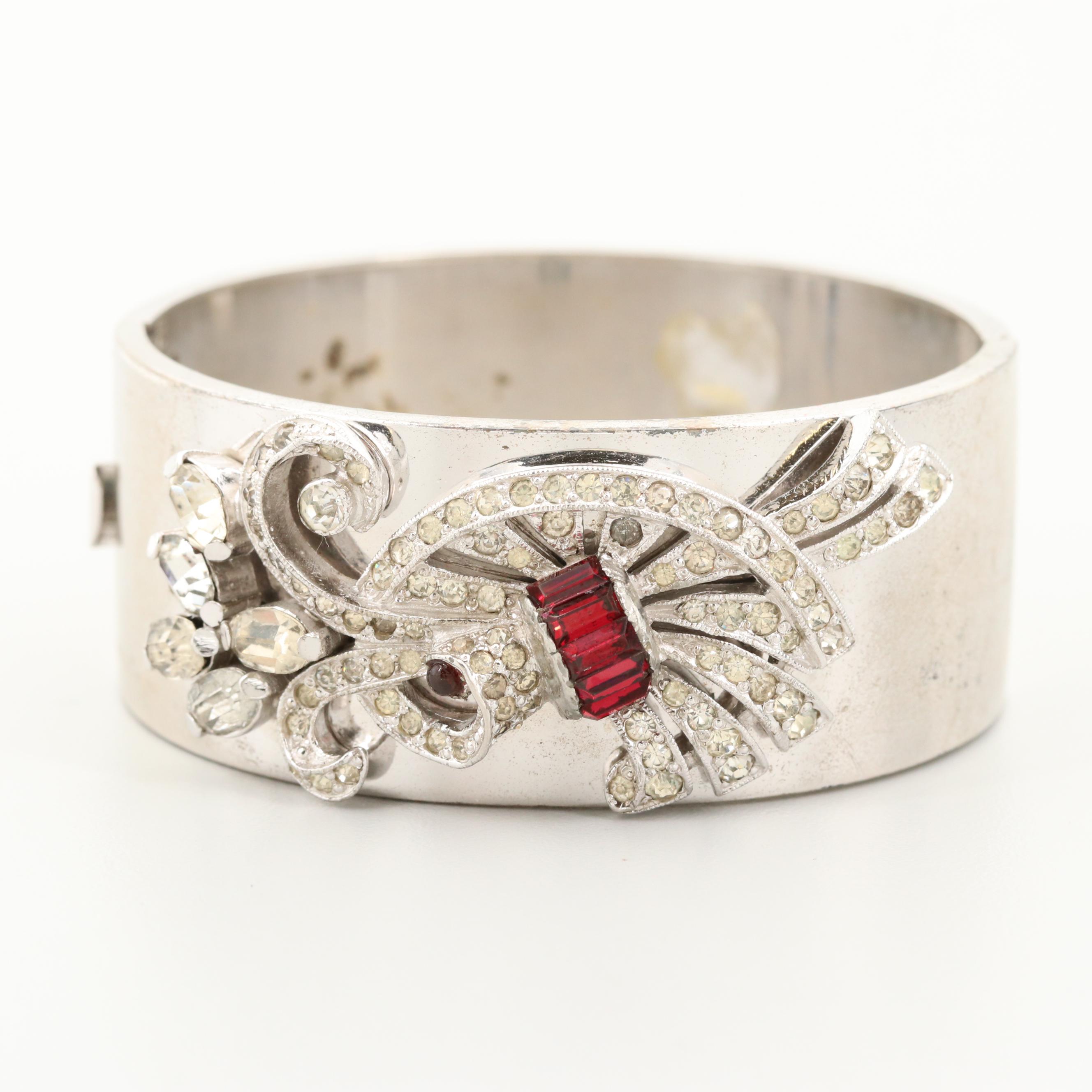 Retro Harry Iskin Sterling Silver Rhinestone Bracelet