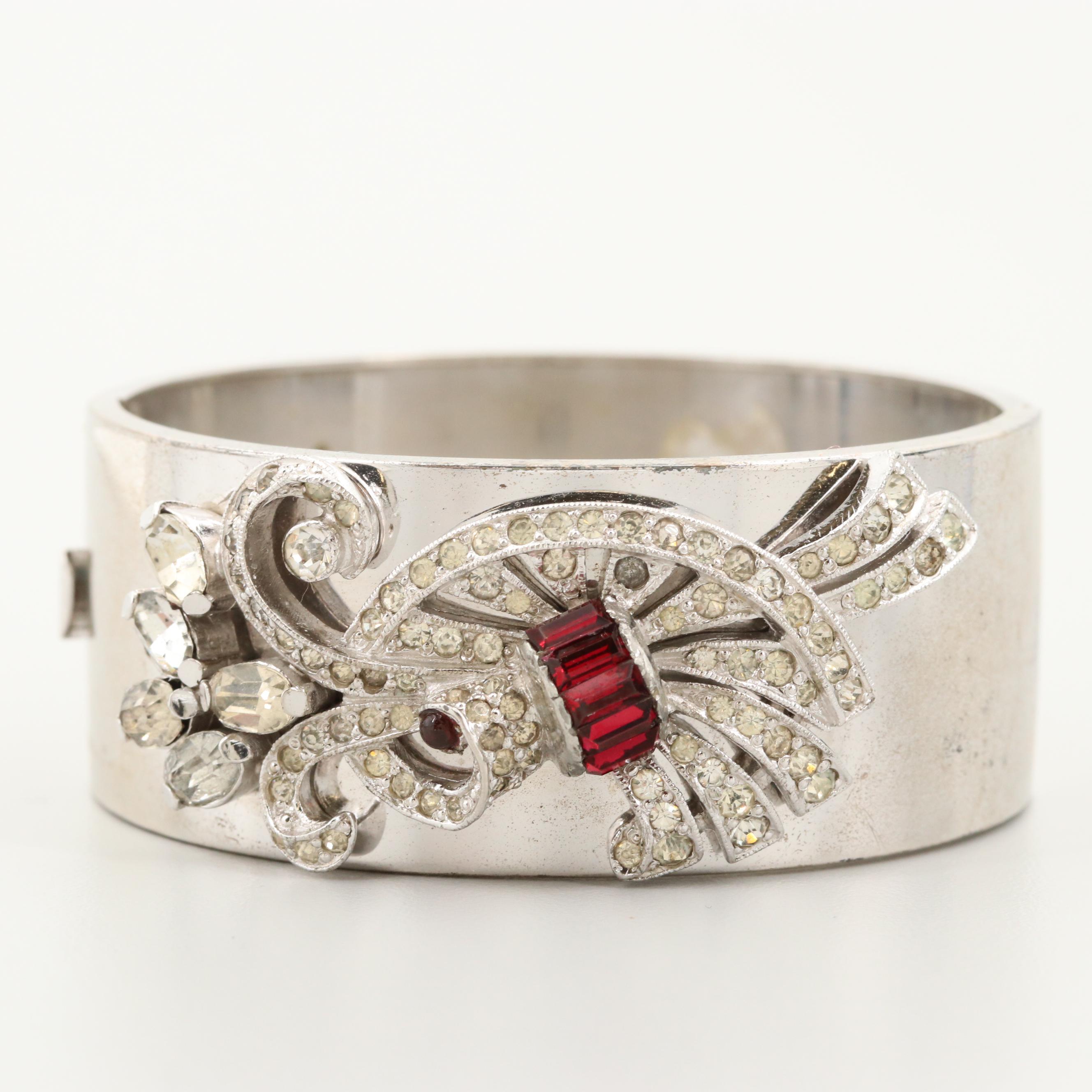 Retro Harry Iskin Sterling Silver Rhinestone Bracelet