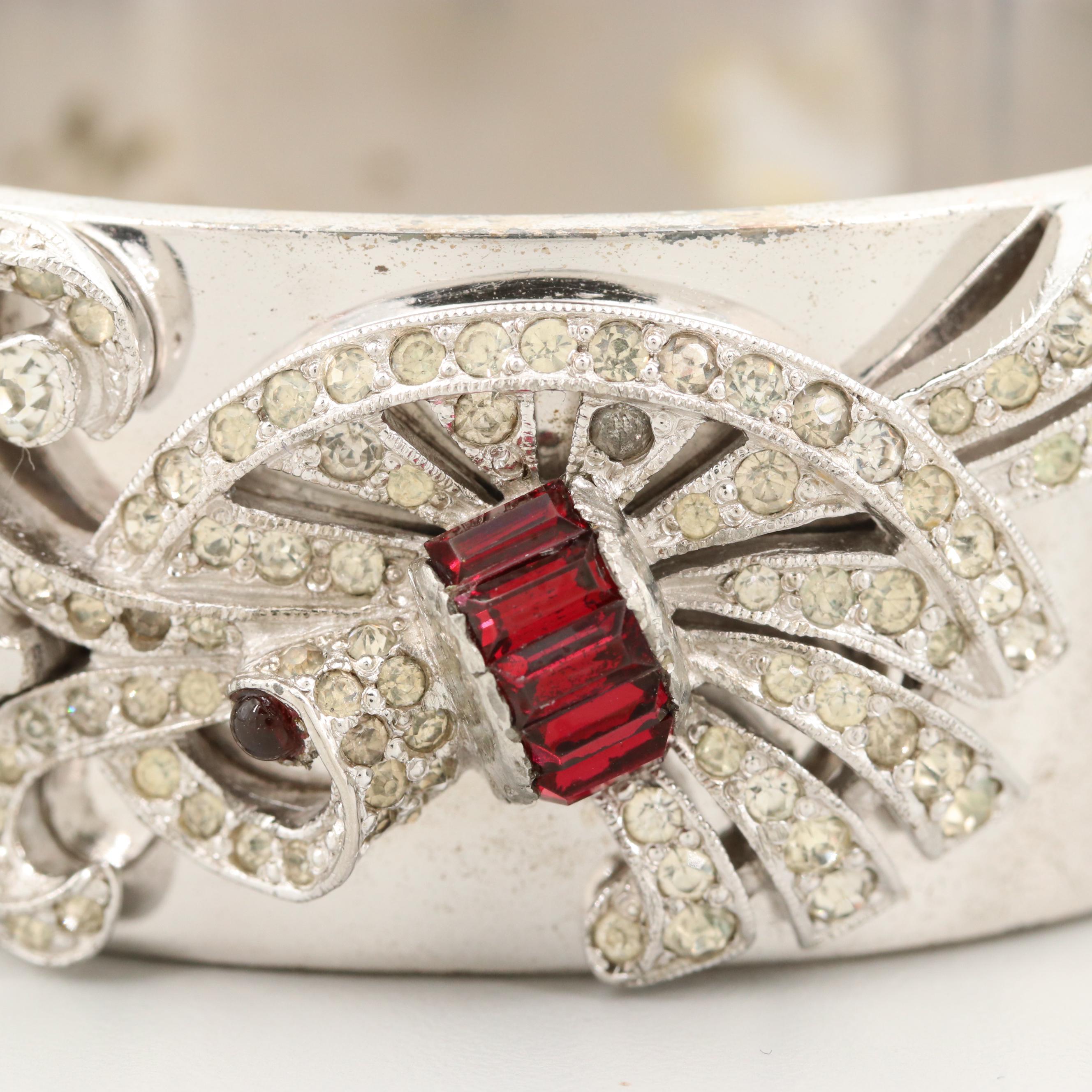 Retro Harry Iskin Sterling Silver Rhinestone Bracelet