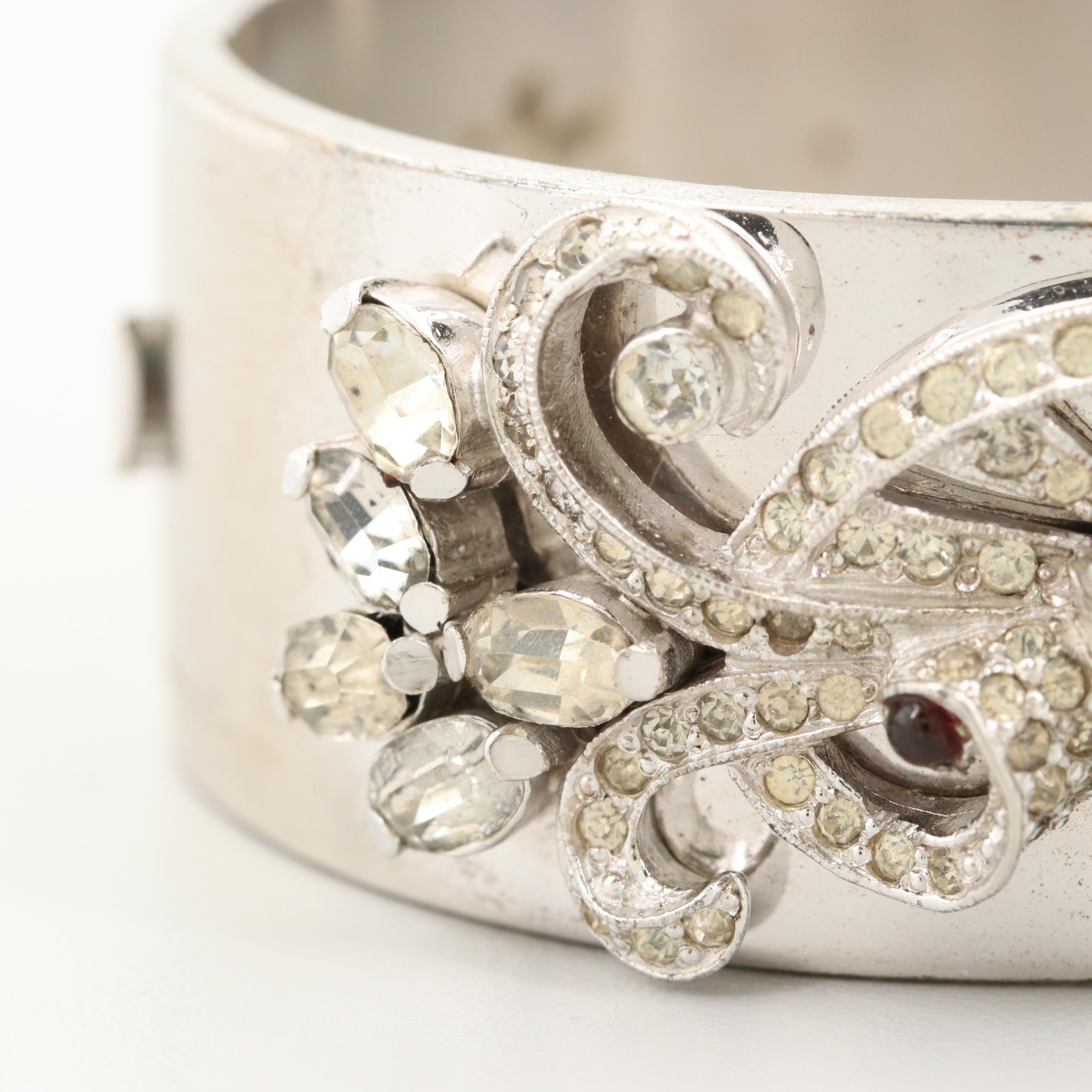 Retro Harry Iskin Sterling Silver Rhinestone Bracelet