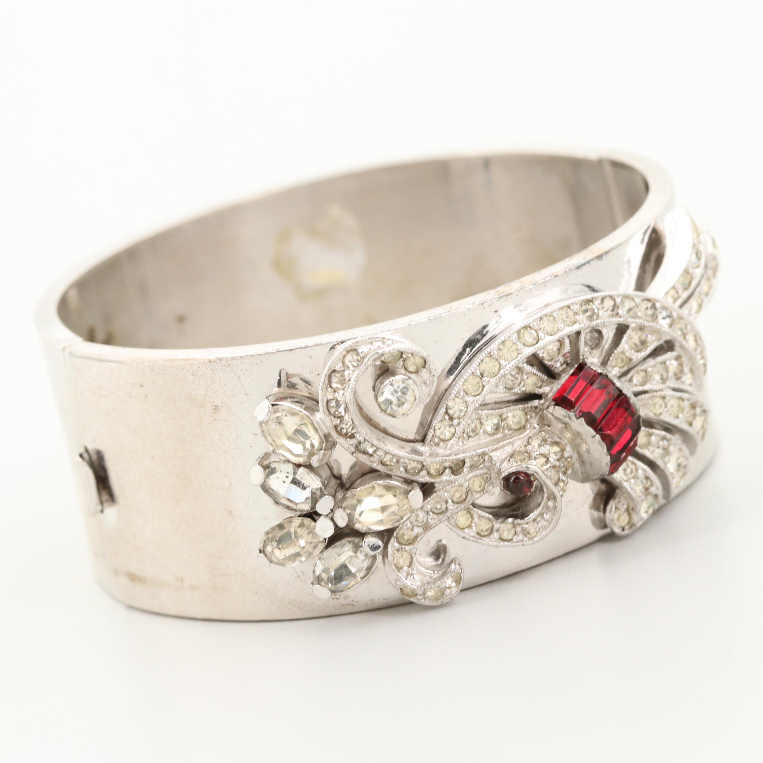 Retro Harry Iskin Sterling Silver Rhinestone Bracelet