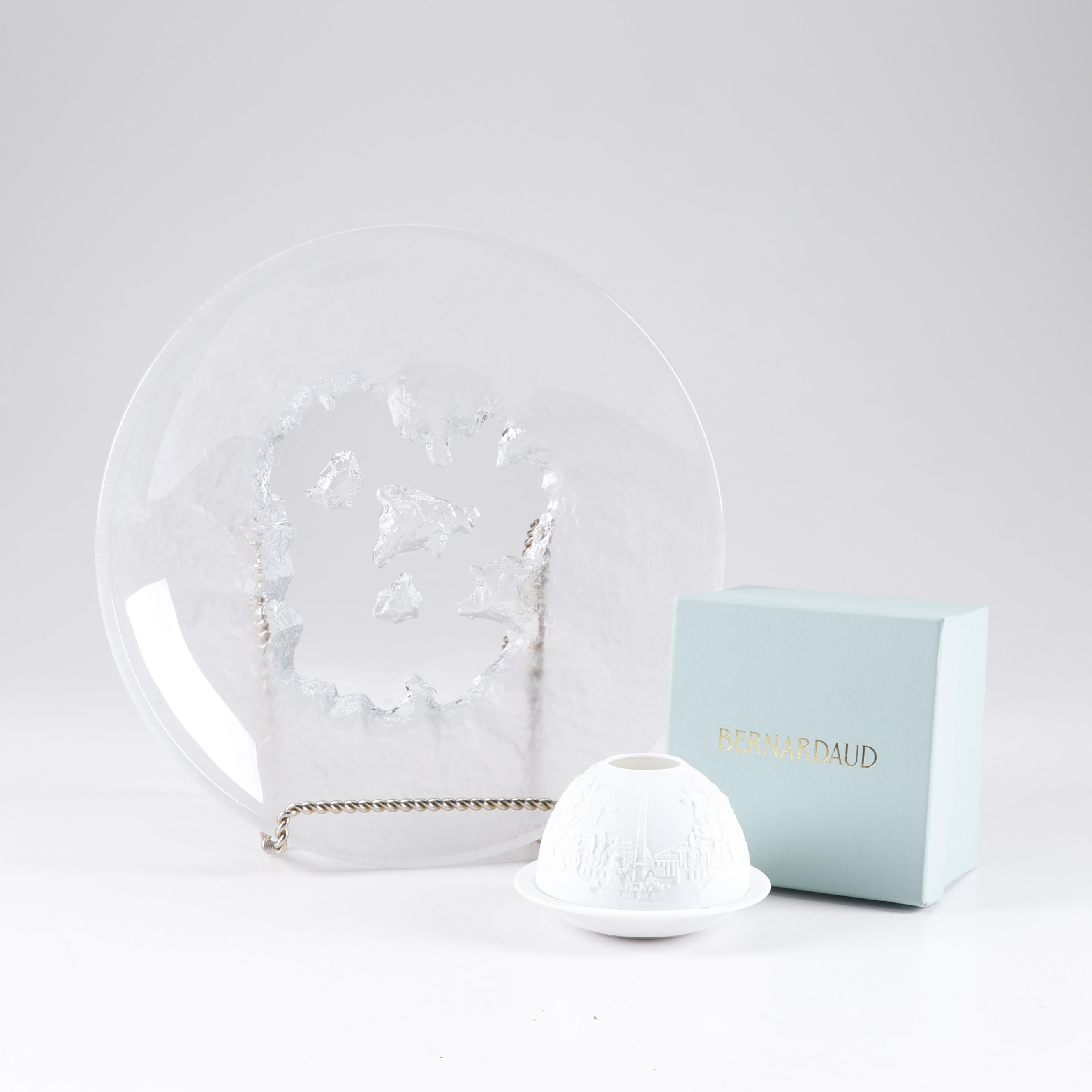 Hoya "Snowflake" Crystal Bowl and Bernardaud Porcelain Votive Holder