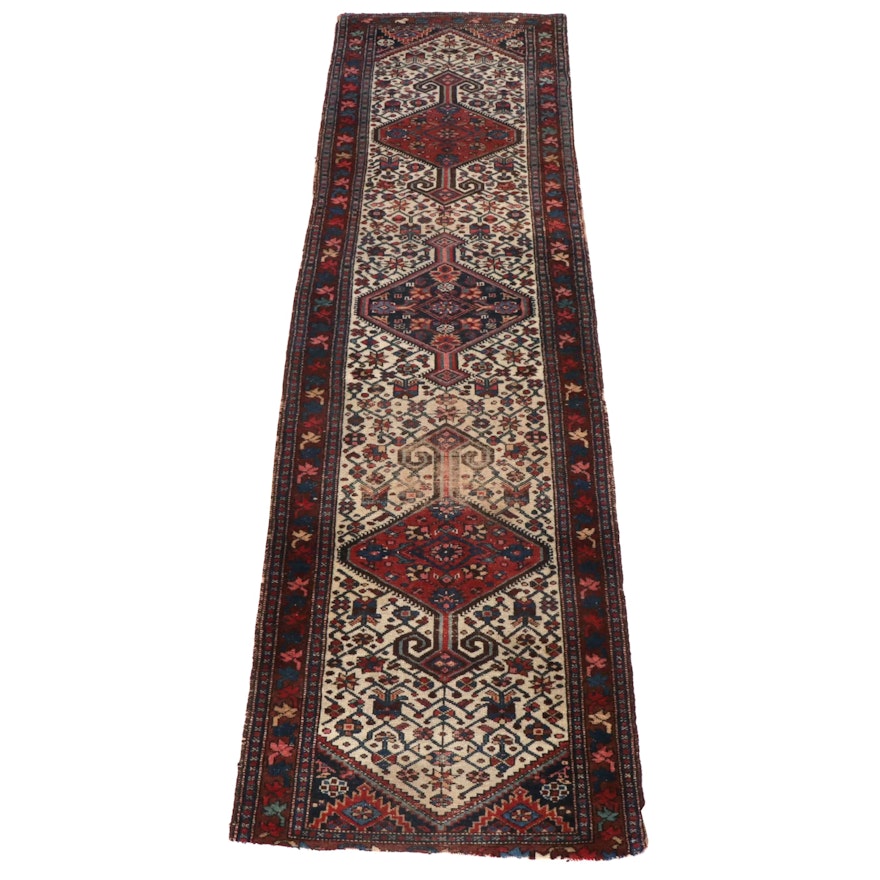 2.8' x 9.8' Hand-Knotted Persian Karaja Carpet Runner, Antique