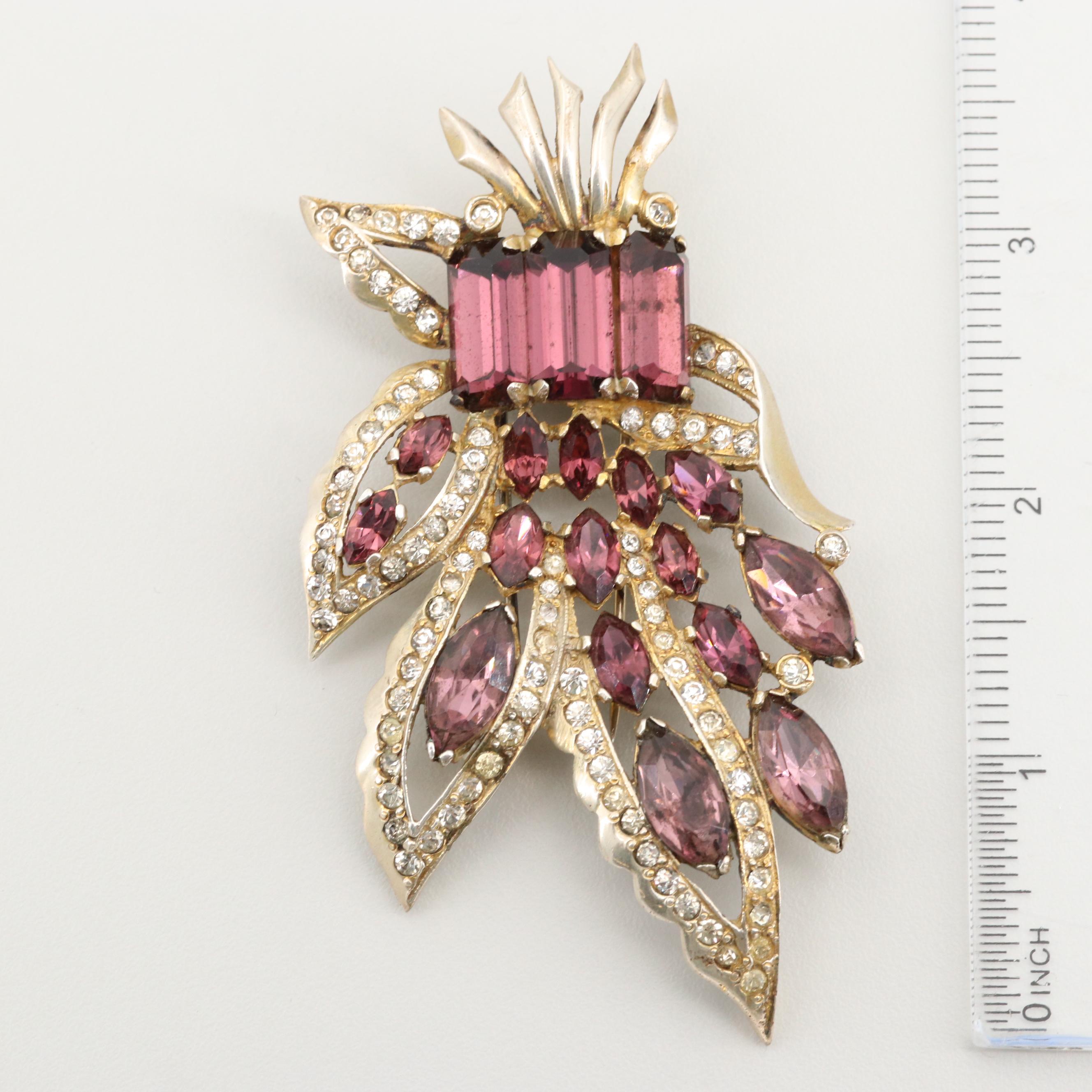 Circa 1940s Eisenberg Original Sterling Silver Rhinestone Fur Clip