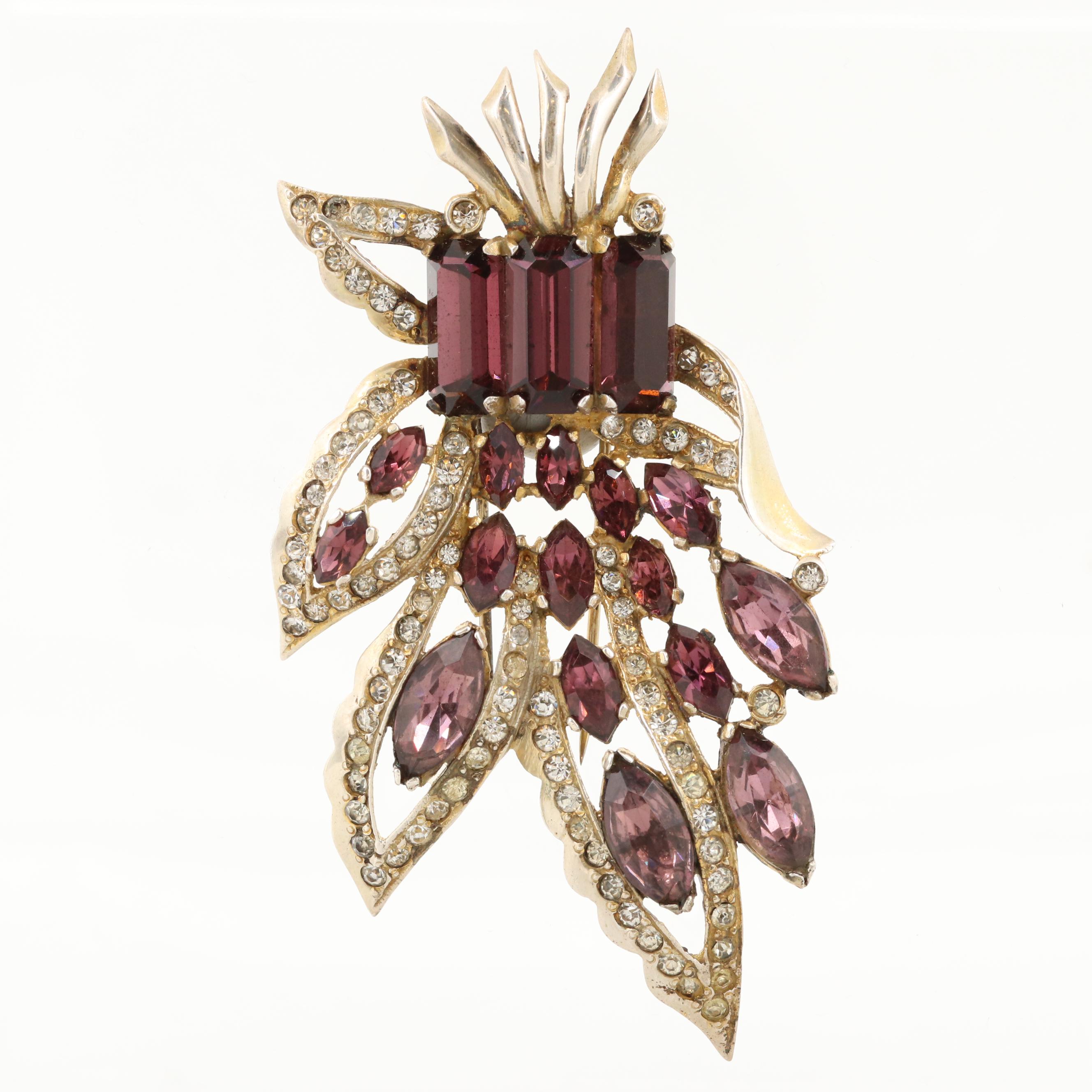 Circa 1940s Eisenberg Original Sterling Silver Rhinestone Fur Clip