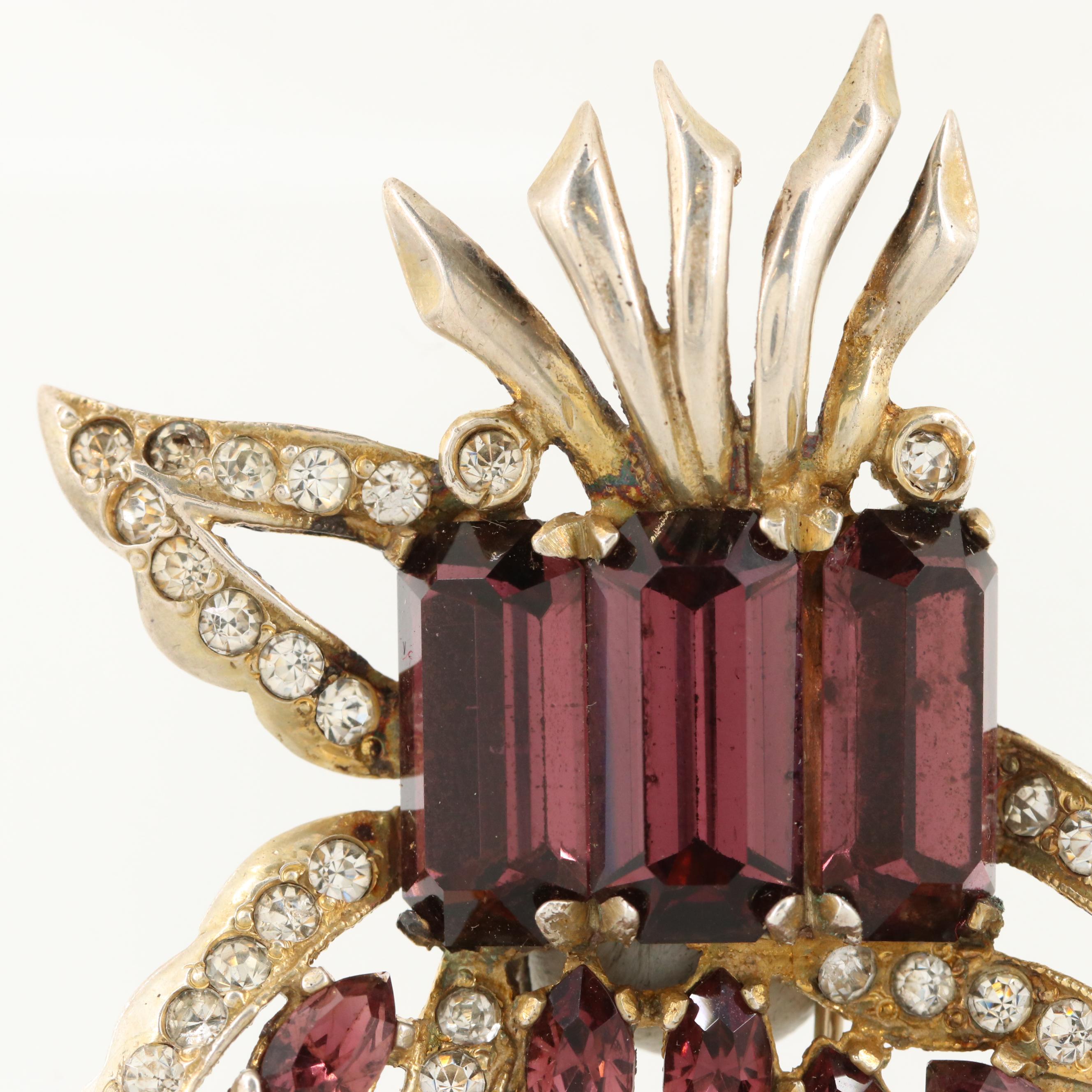 Circa 1940s Eisenberg Original Sterling Silver Rhinestone Fur Clip