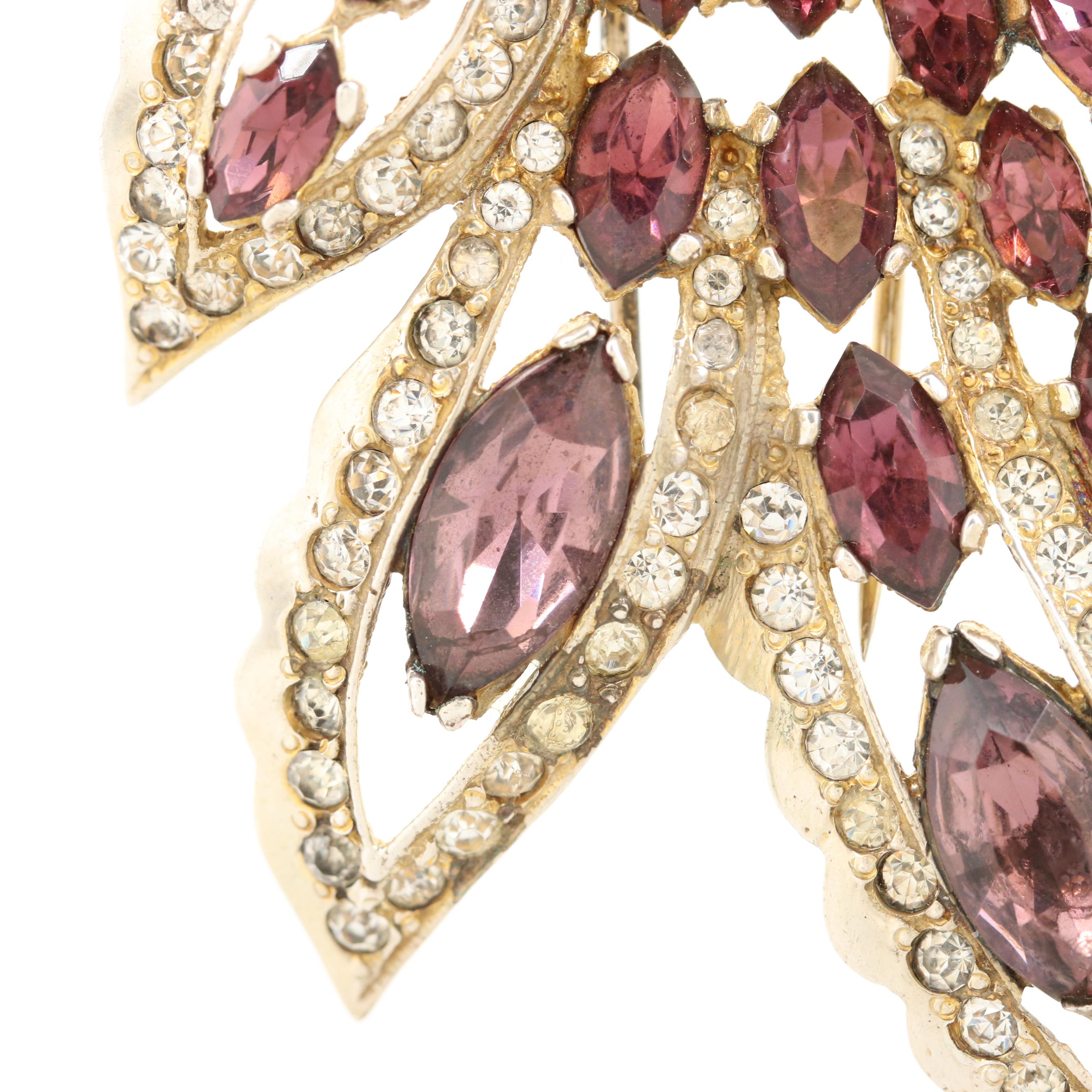 Circa 1940s Eisenberg Original Sterling Silver Rhinestone Fur Clip