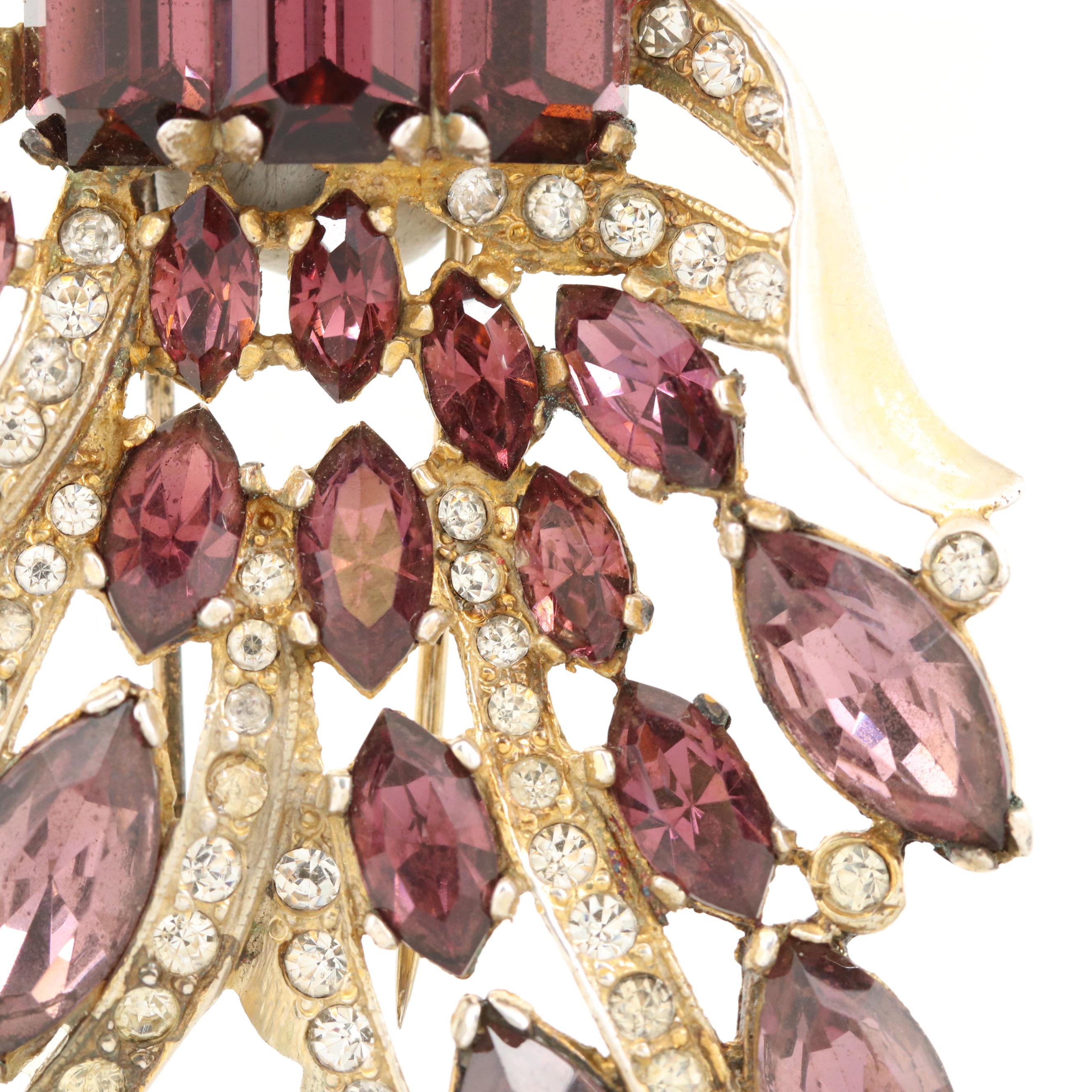 Circa 1940s Eisenberg Original Sterling Silver Rhinestone Fur Clip