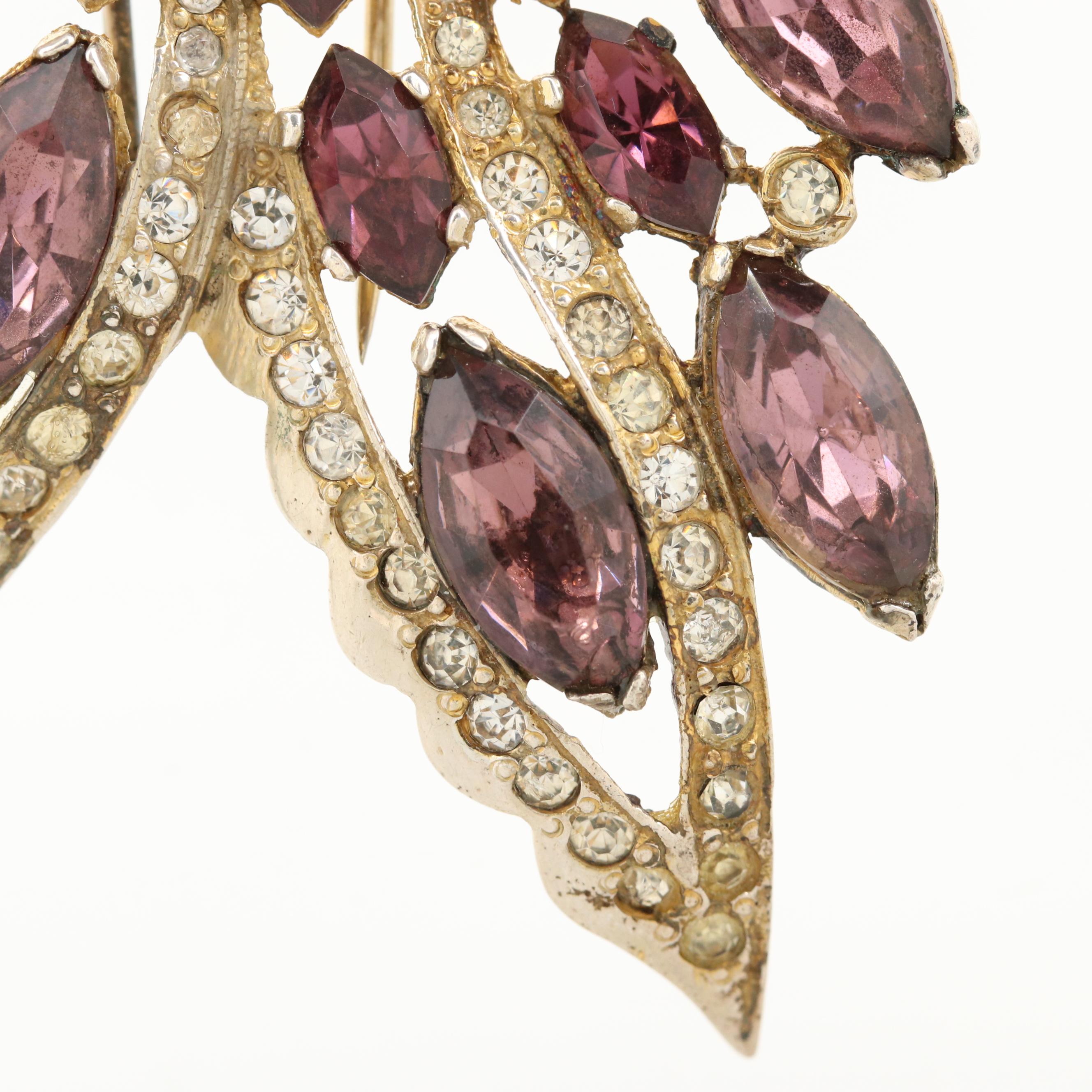 Circa 1940s Eisenberg Original Sterling Silver Rhinestone Fur Clip