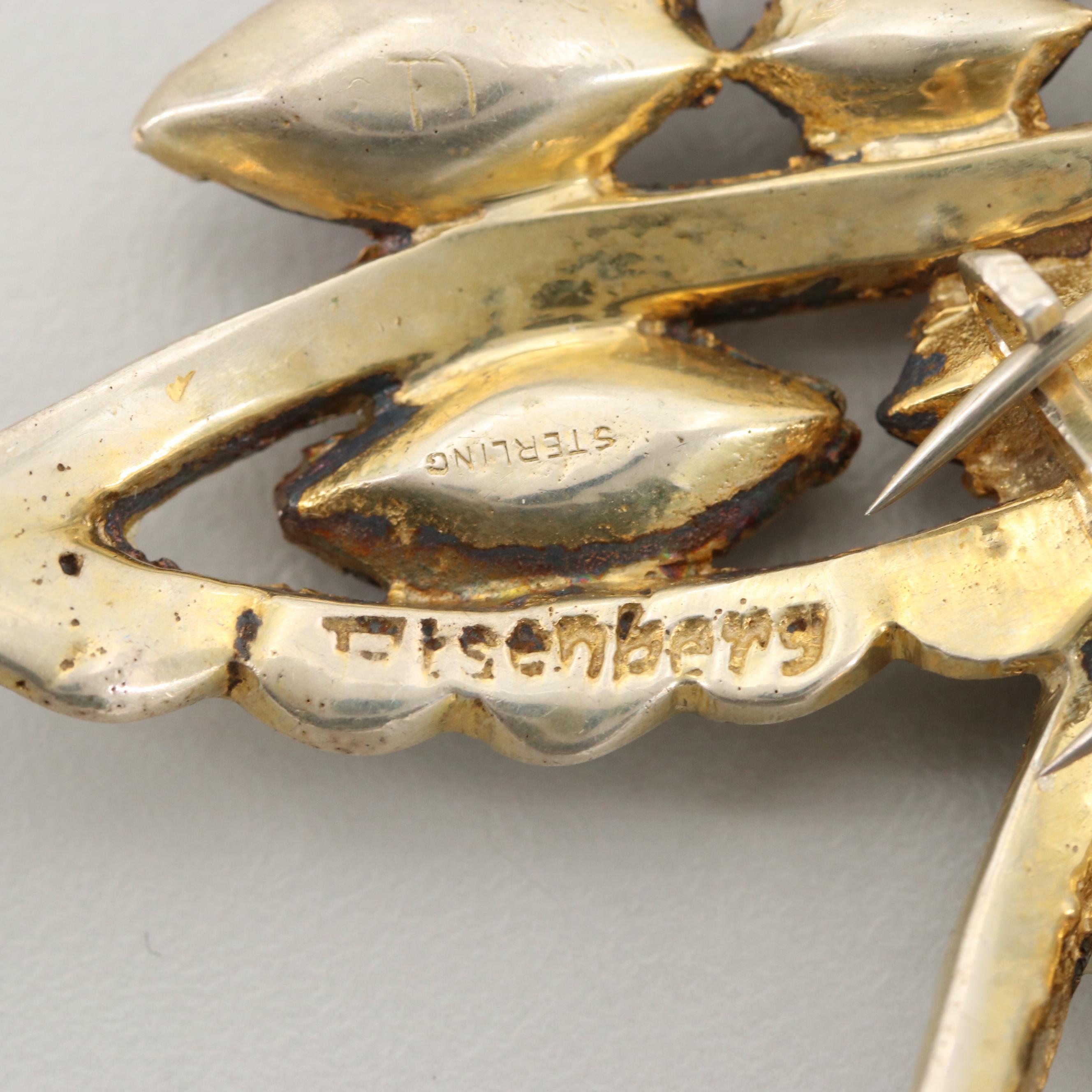 Circa 1940s Eisenberg Original Sterling Silver Rhinestone Fur Clip