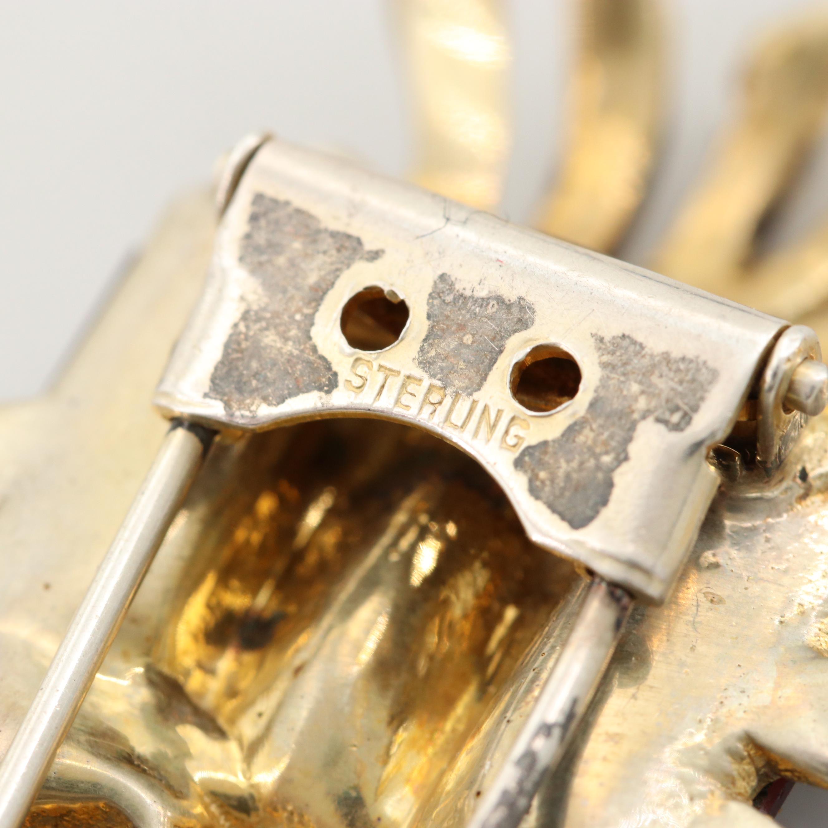 Circa 1940s Eisenberg Original Sterling Silver Rhinestone Fur Clip