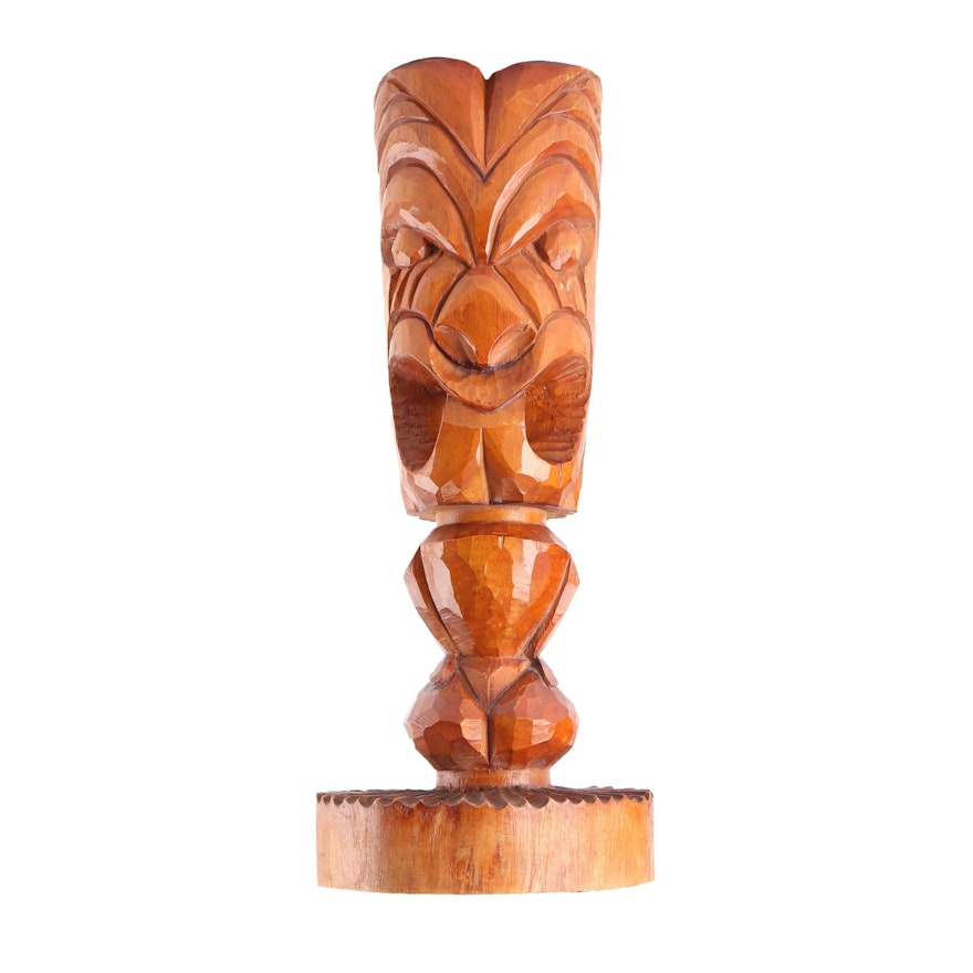 Tiki God Carved Wood Sculpture