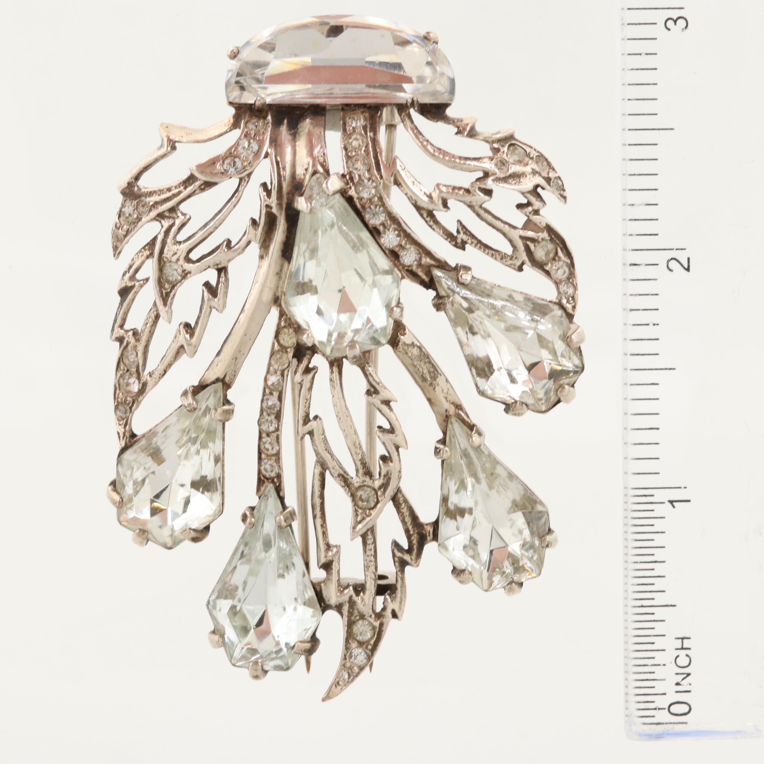 Circa 1940s Eisenberg Original Sterling Silver Rhinestone Fur Clip