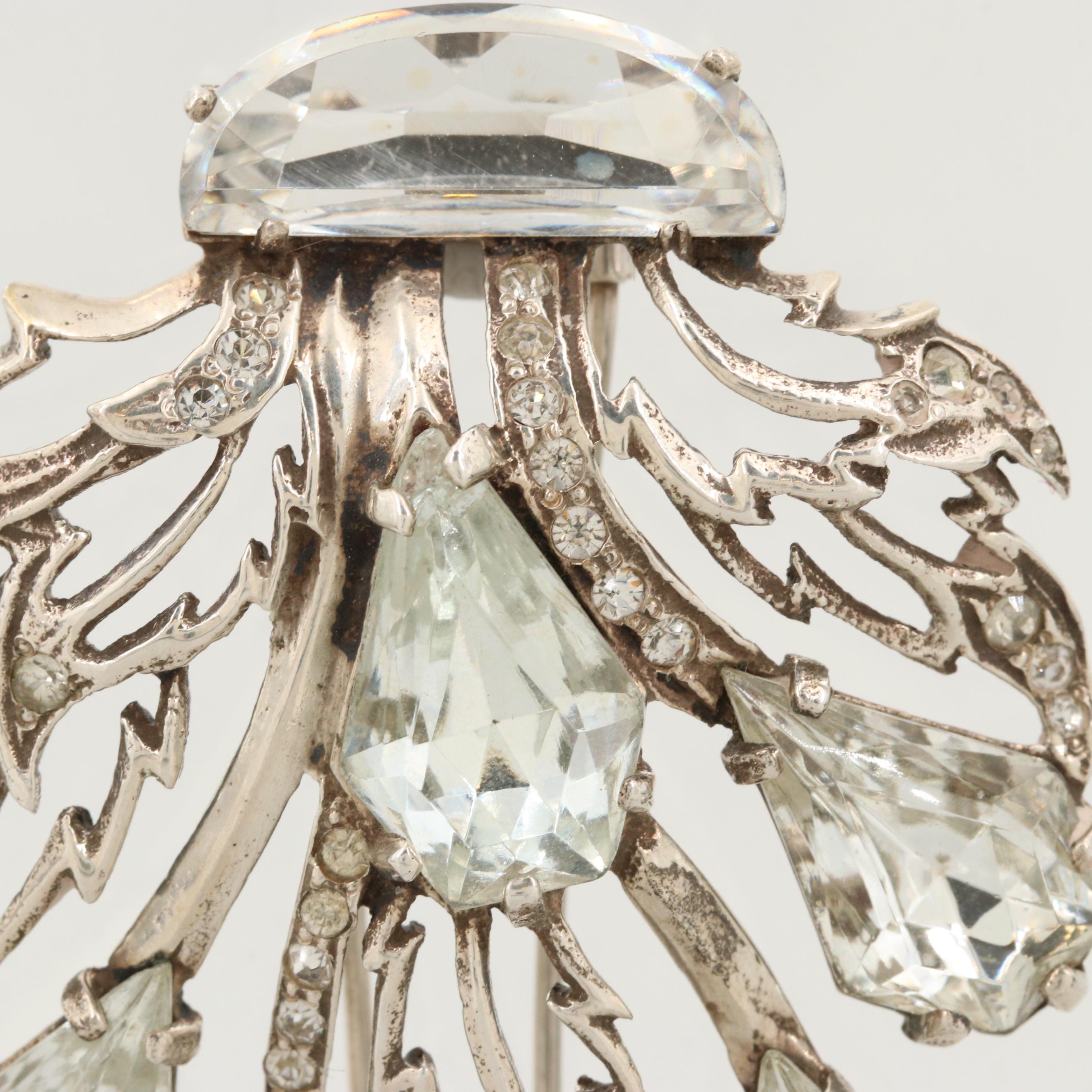 Circa 1940s Eisenberg Original Sterling Silver Rhinestone Fur Clip