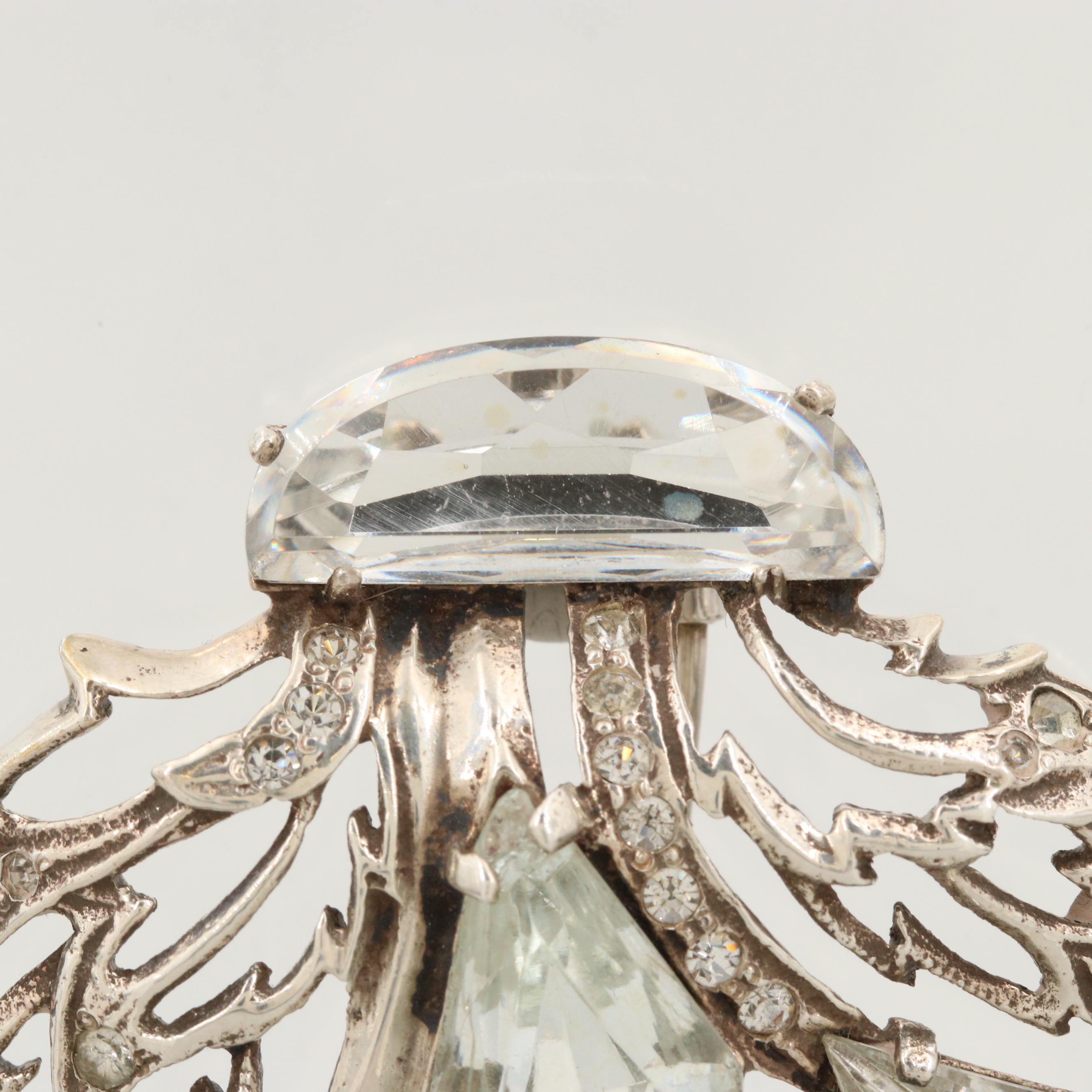 Circa 1940s Eisenberg Original Sterling Silver Rhinestone Fur Clip