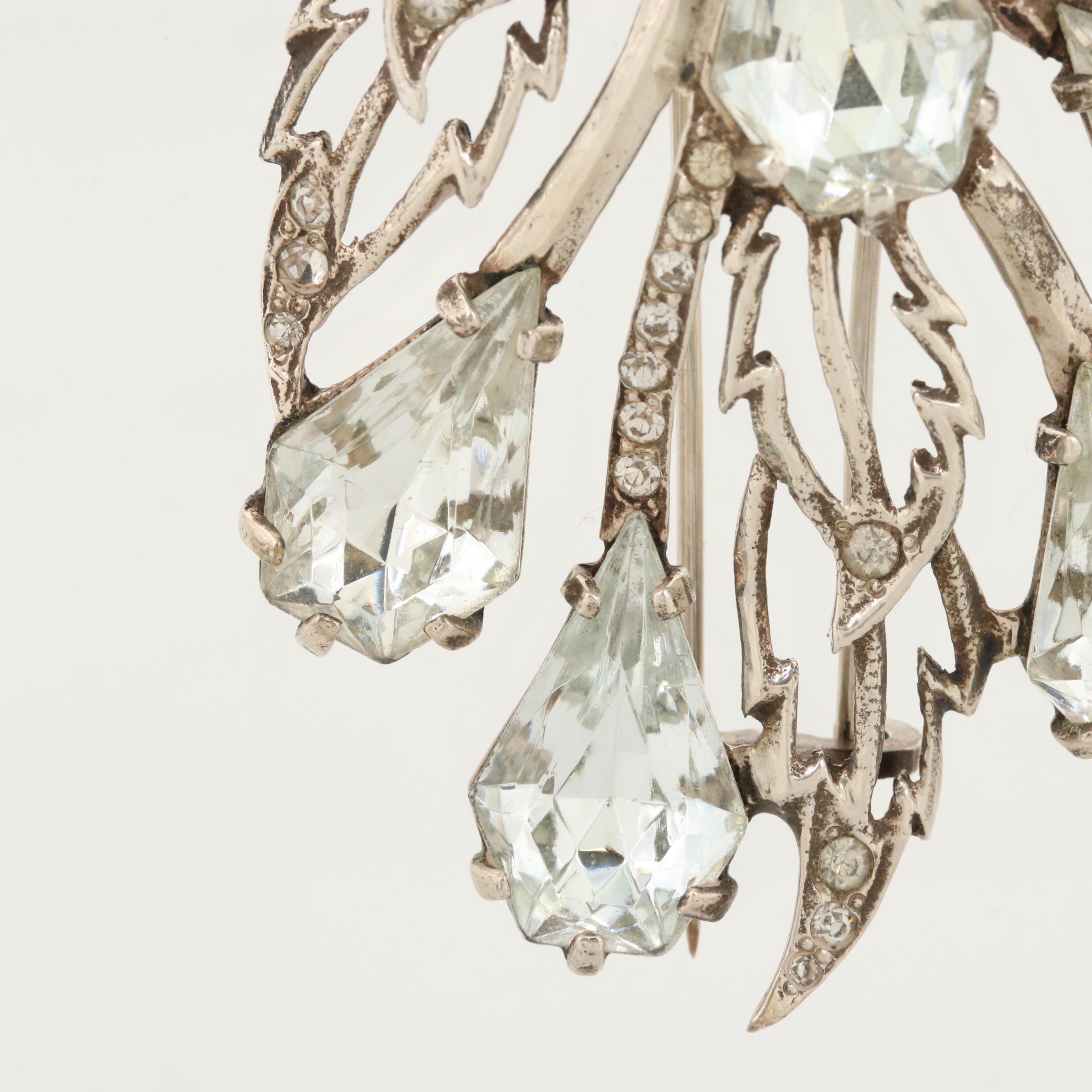 Circa 1940s Eisenberg Original Sterling Silver Rhinestone Fur Clip