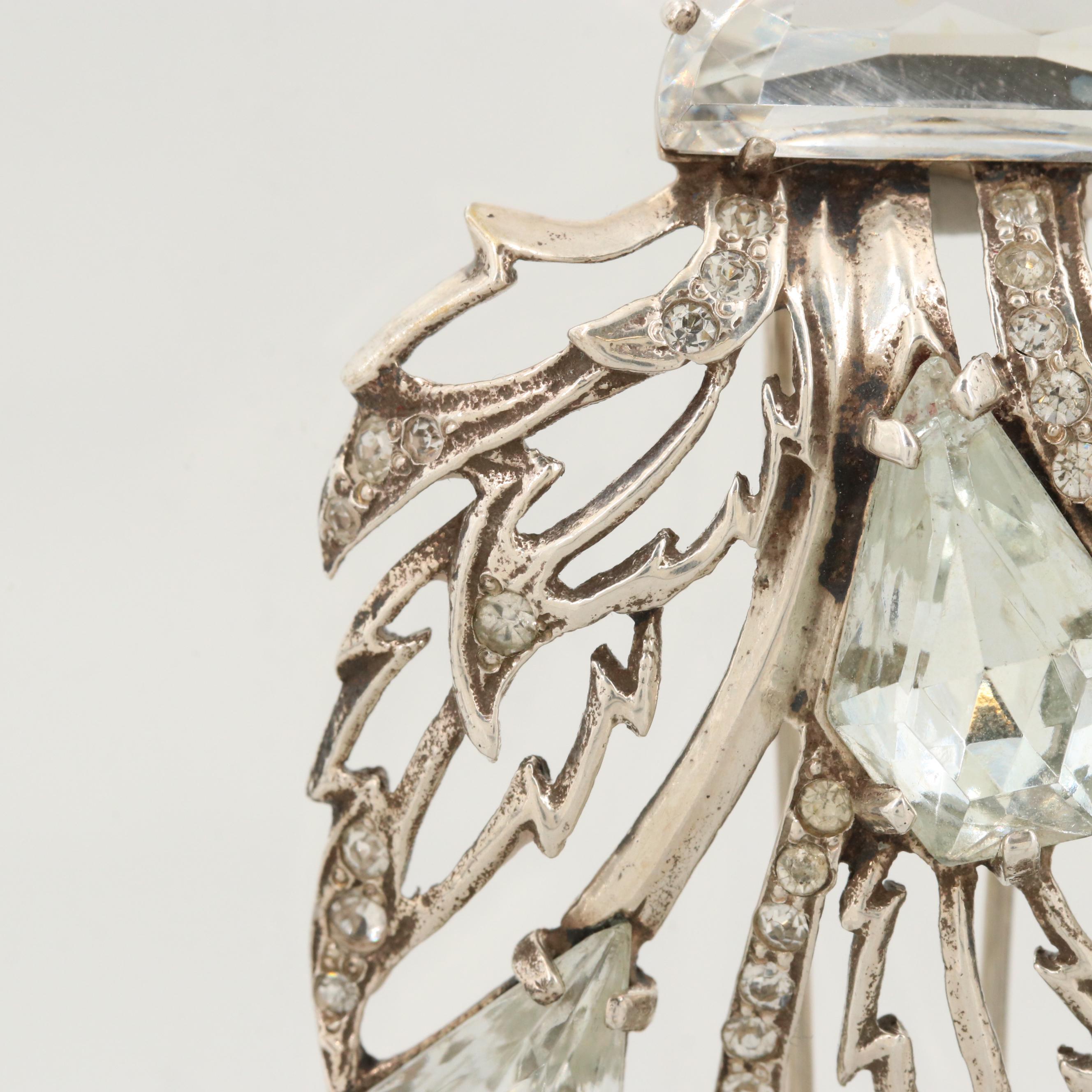 Circa 1940s Eisenberg Original Sterling Silver Rhinestone Fur Clip