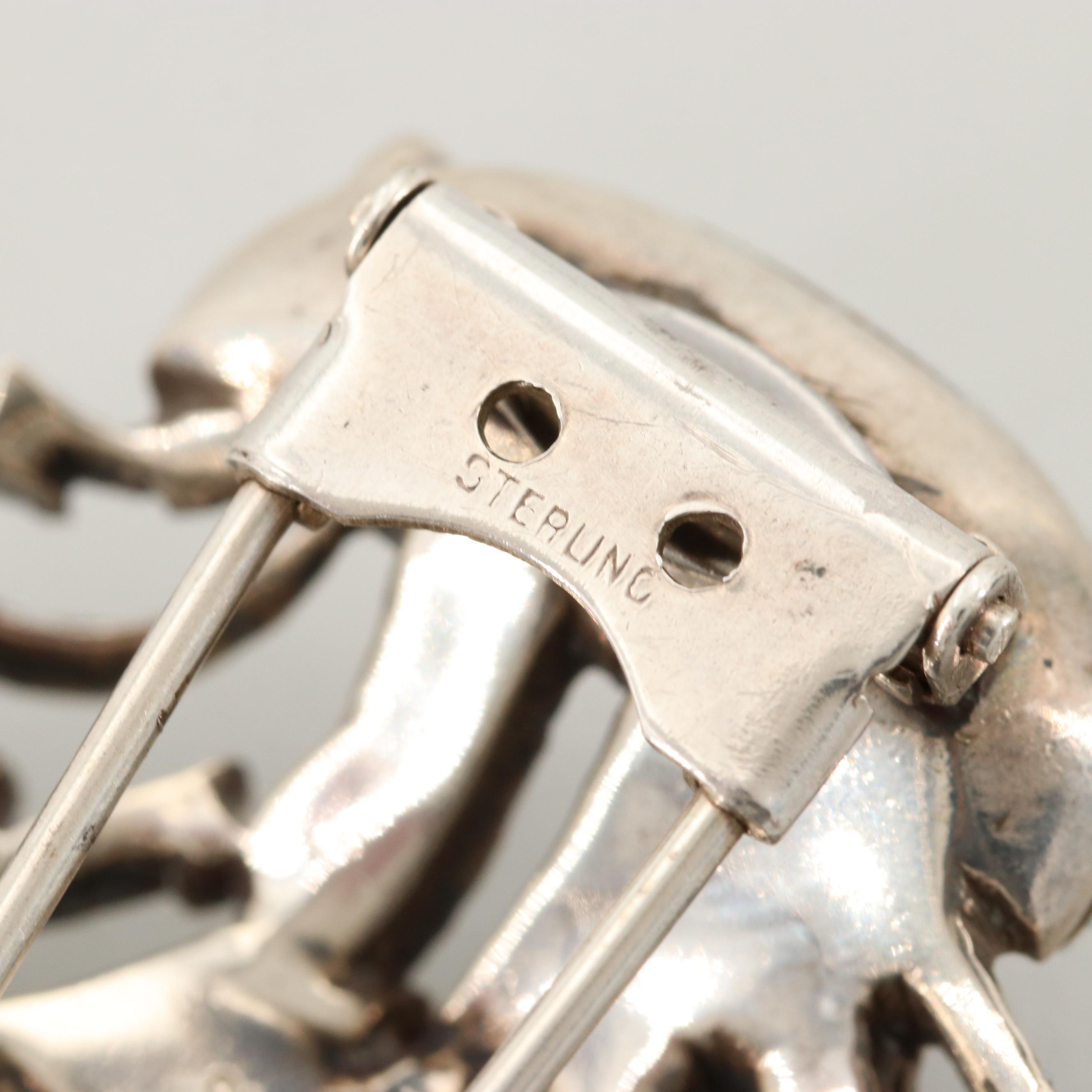 Circa 1940s Eisenberg Original Sterling Silver Rhinestone Fur Clip