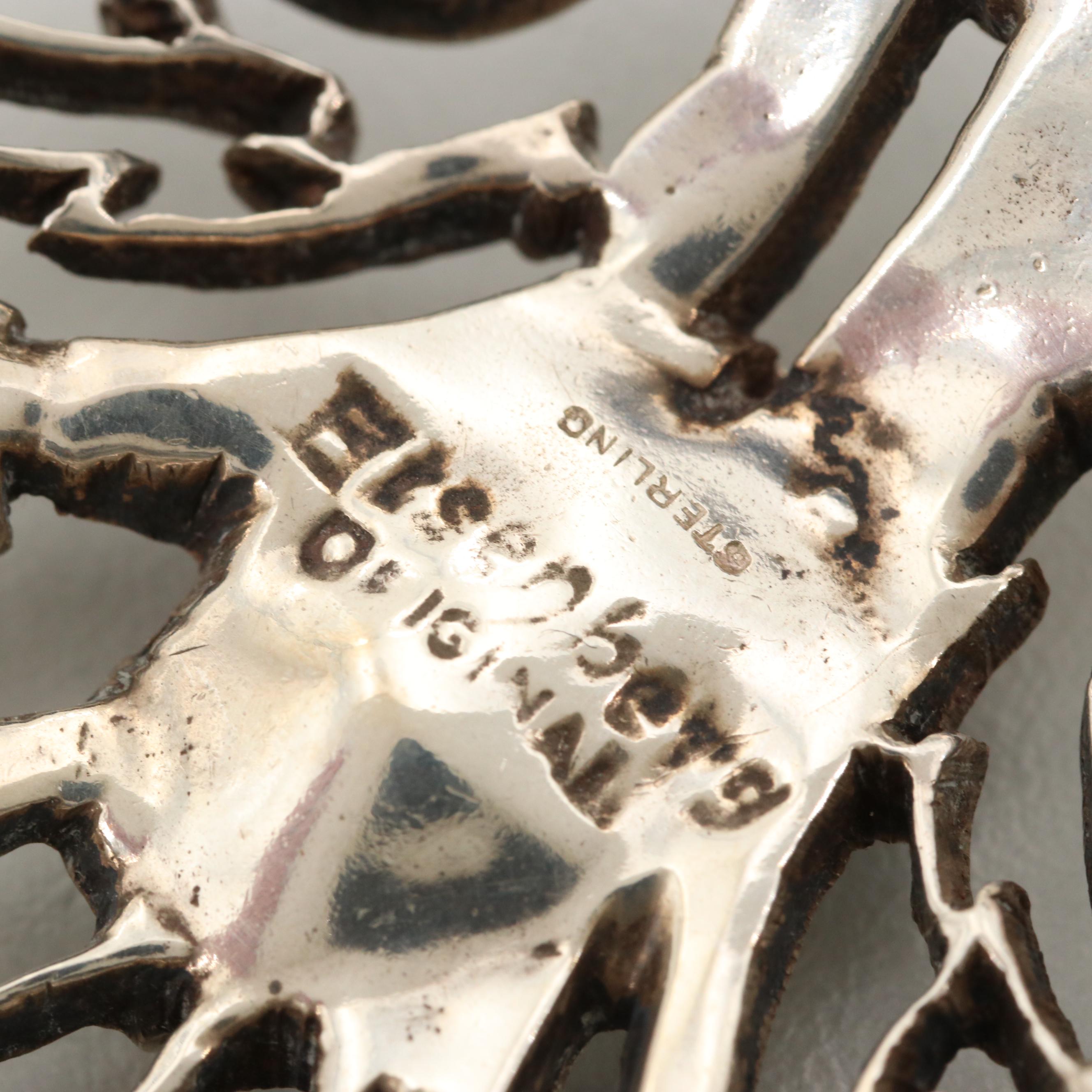 Circa 1940s Eisenberg Original Sterling Silver Rhinestone Fur Clip