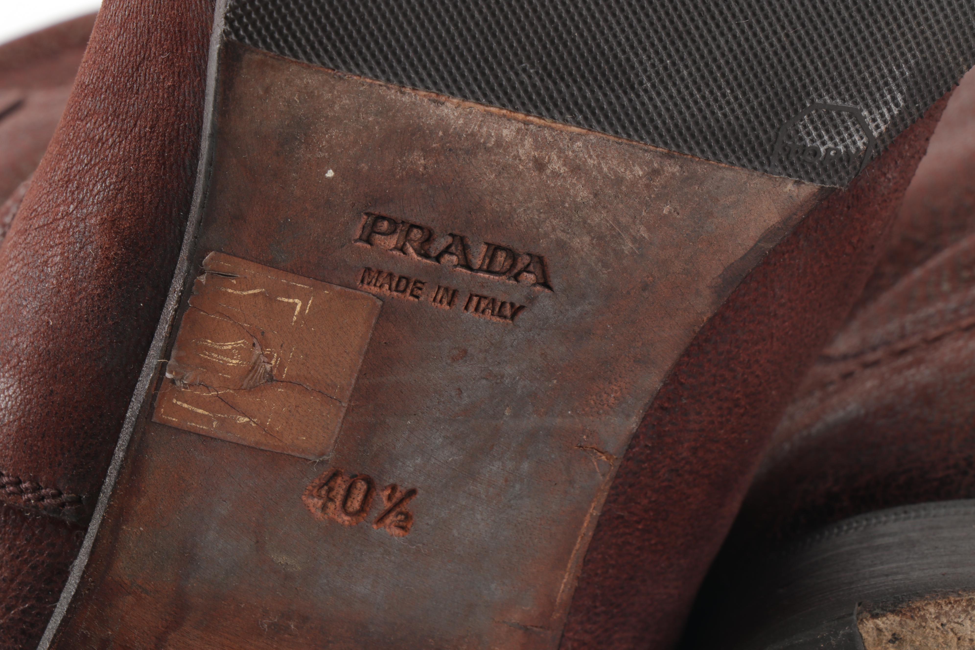 Women's Prada Brown Leather Slouchy Boots with Buckle