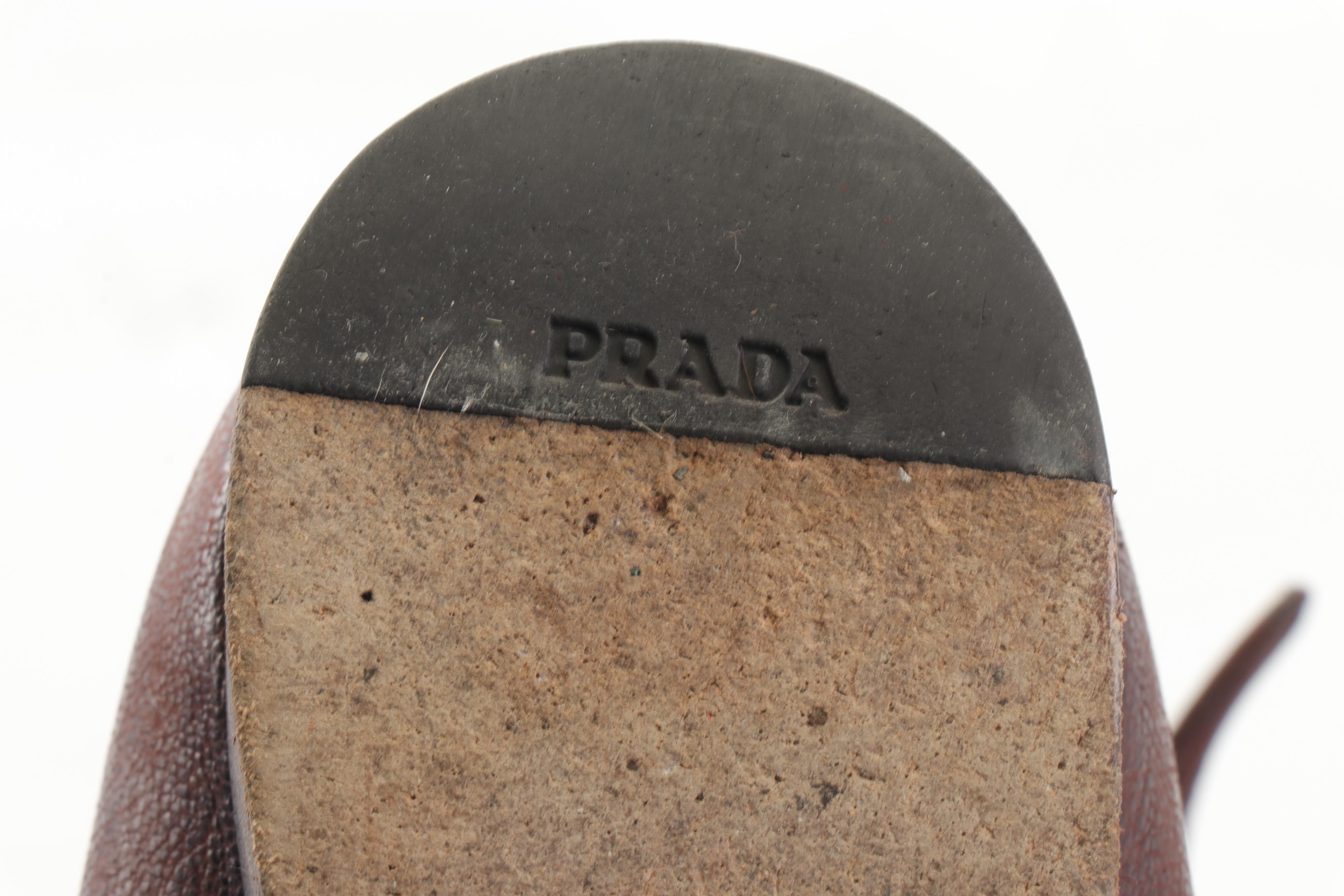 Women's Prada Brown Leather Slouchy Boots with Buckle