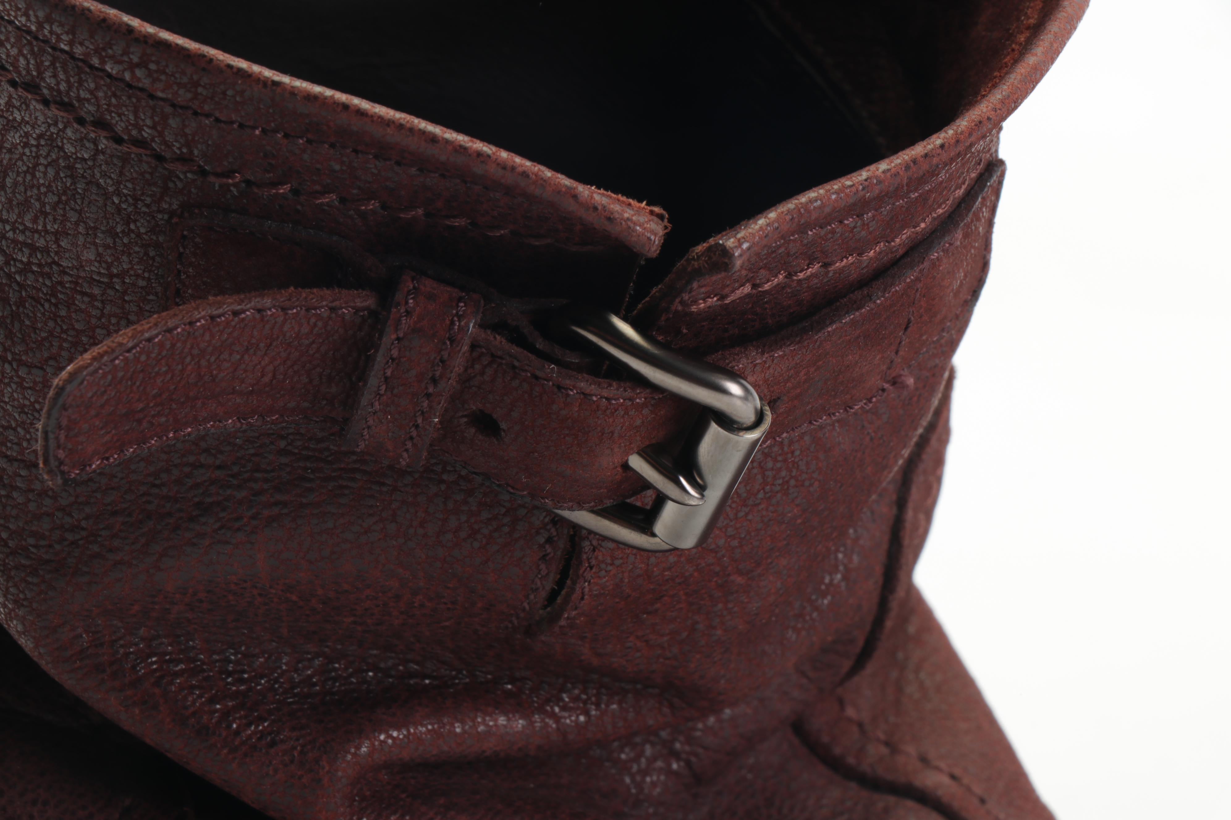 Women's Prada Brown Leather Slouchy Boots with Buckle