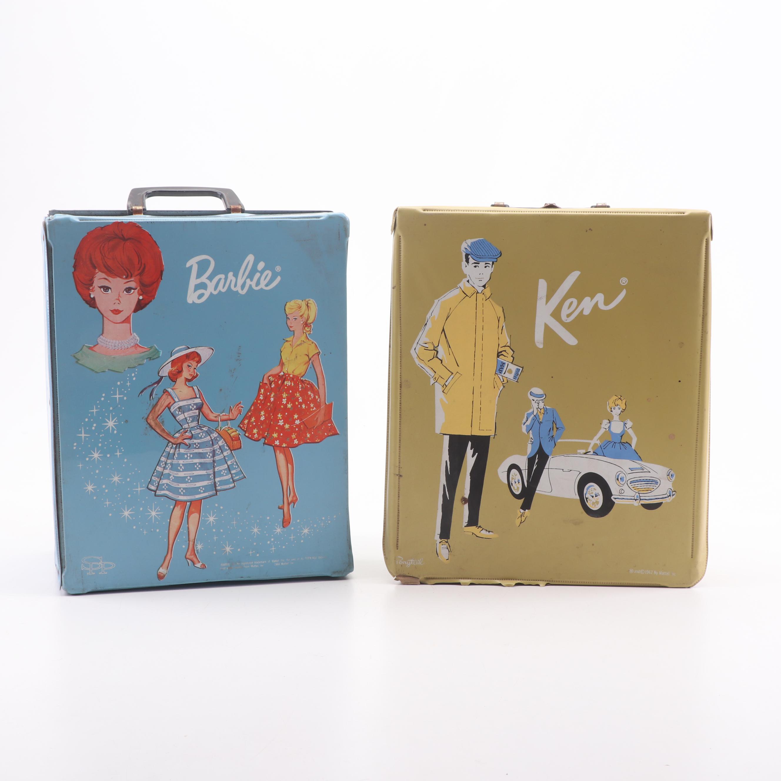 Vintage Doll with Accessories in Ken and Barbie Carrying Cases