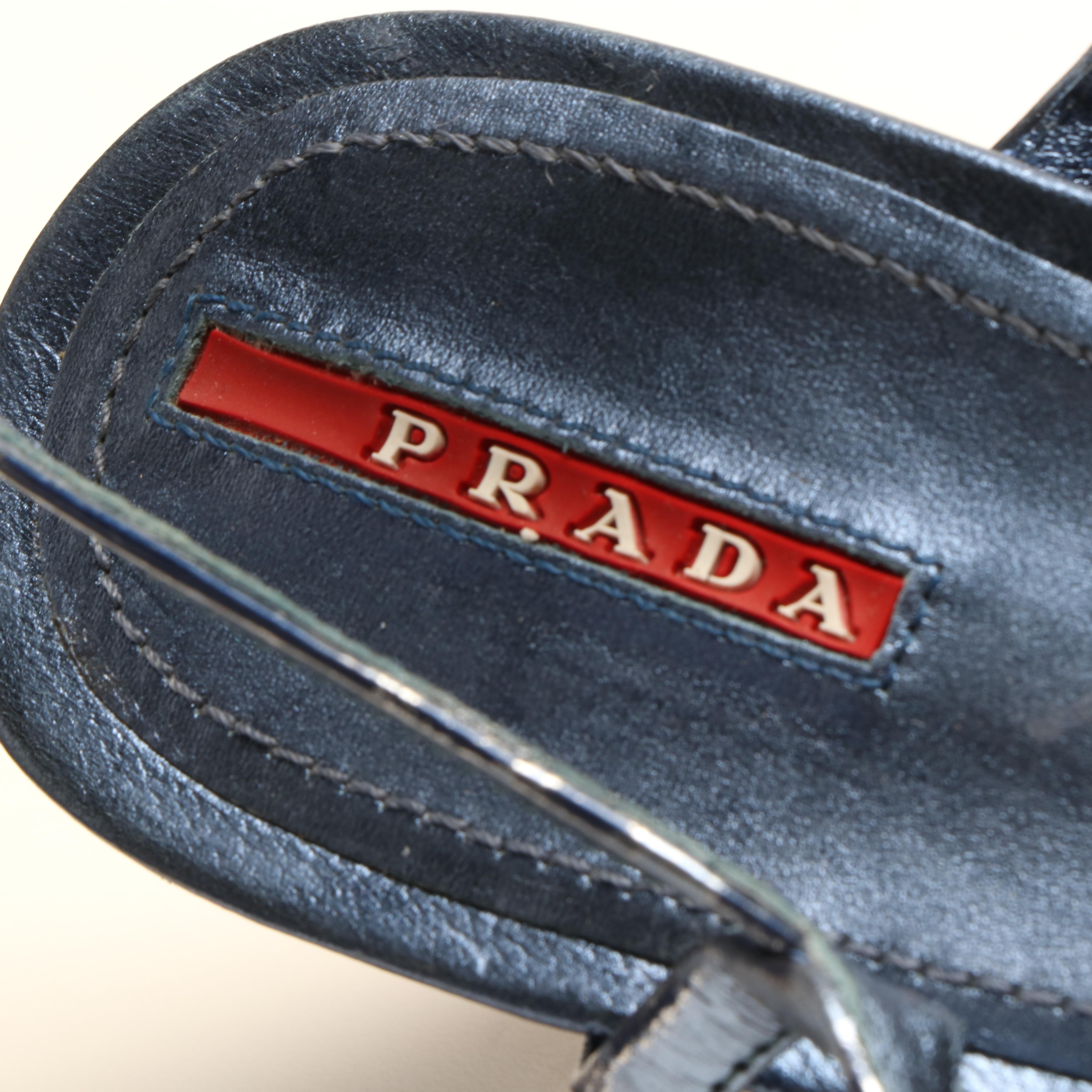 Prada Metallic Blue Leather and Chloé Canvas and Leather Wedge Sandals