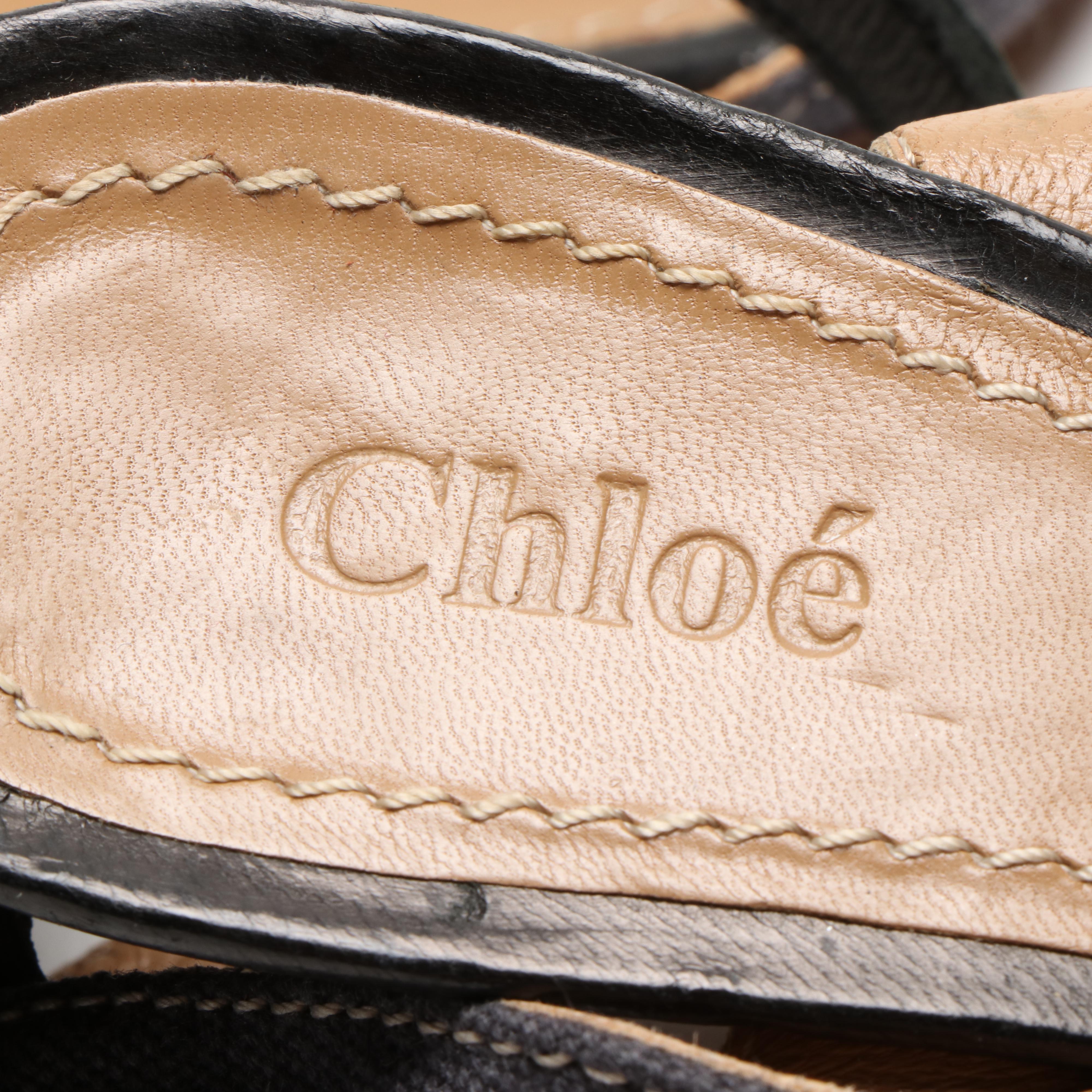 Prada Metallic Blue Leather and Chloé Canvas and Leather Wedge Sandals