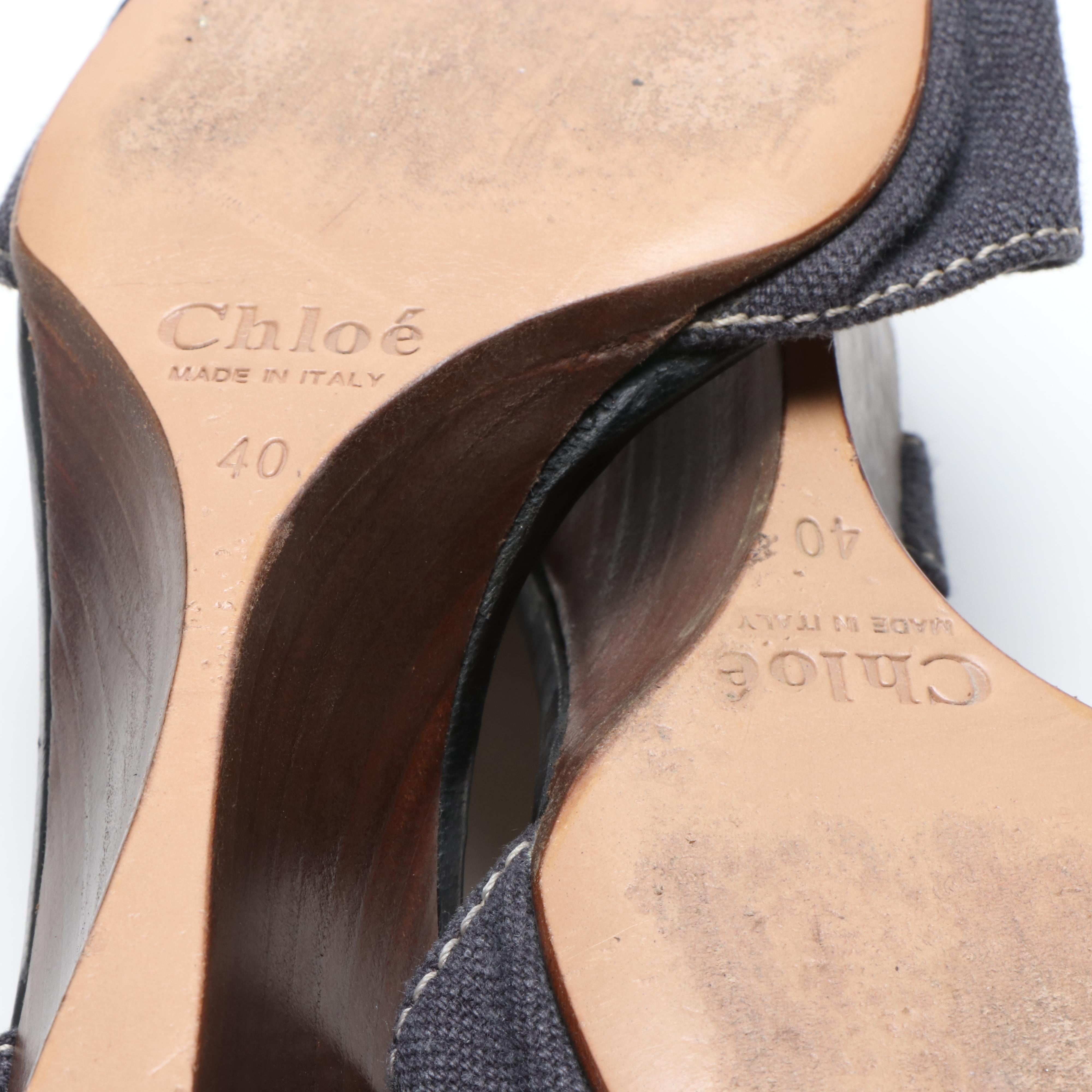 Prada Metallic Blue Leather and Chloé Canvas and Leather Wedge Sandals