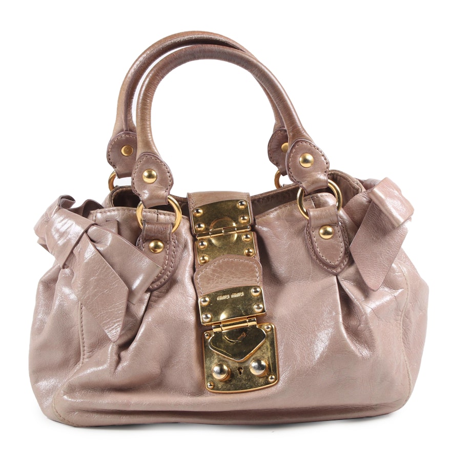 Miu Miu Taupe Leather Mini Vitello Lux Bow Convertible Handbag