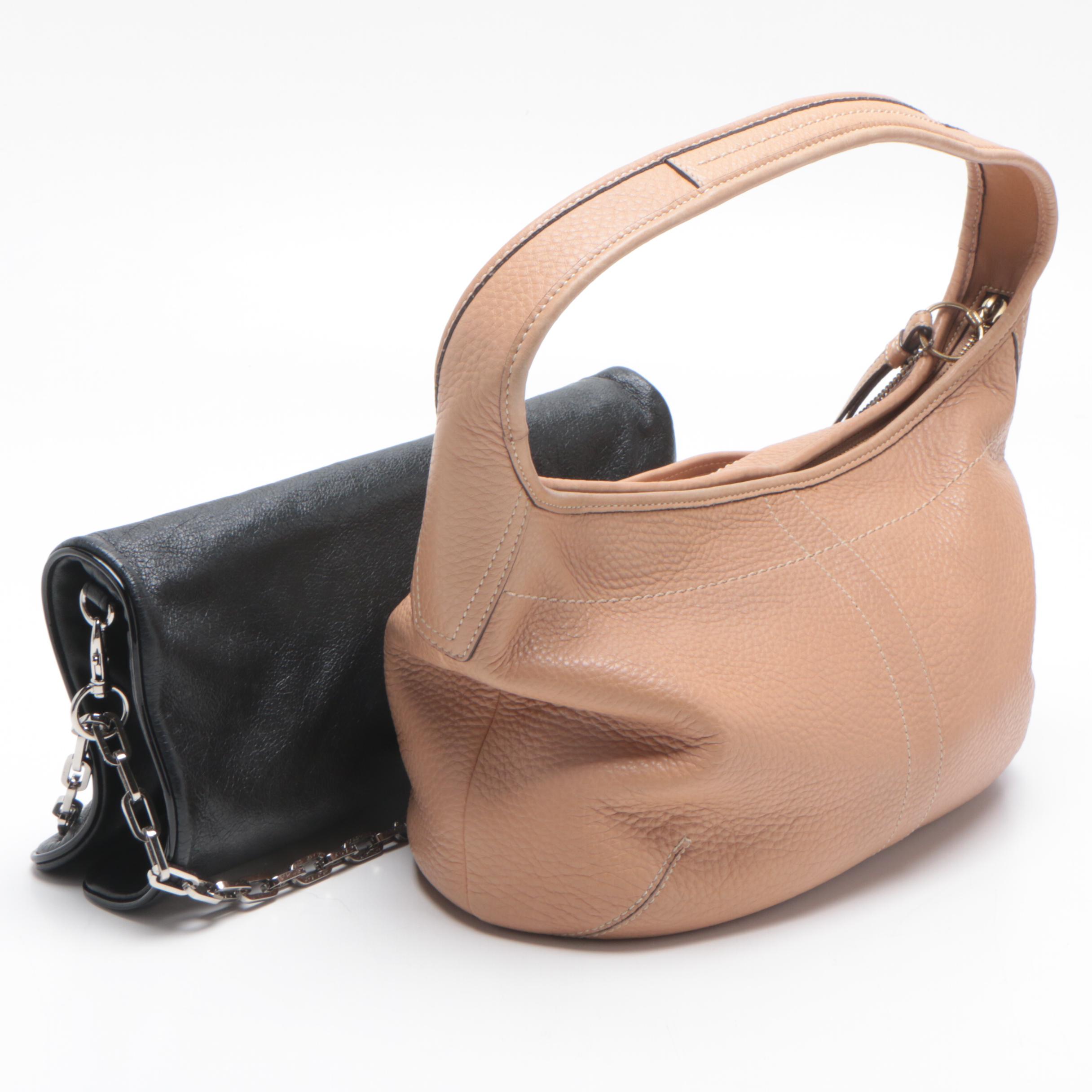 Tory Burch Black Leather Reva Flap Clutch and Coach Pebbled Leather Hobo Bag