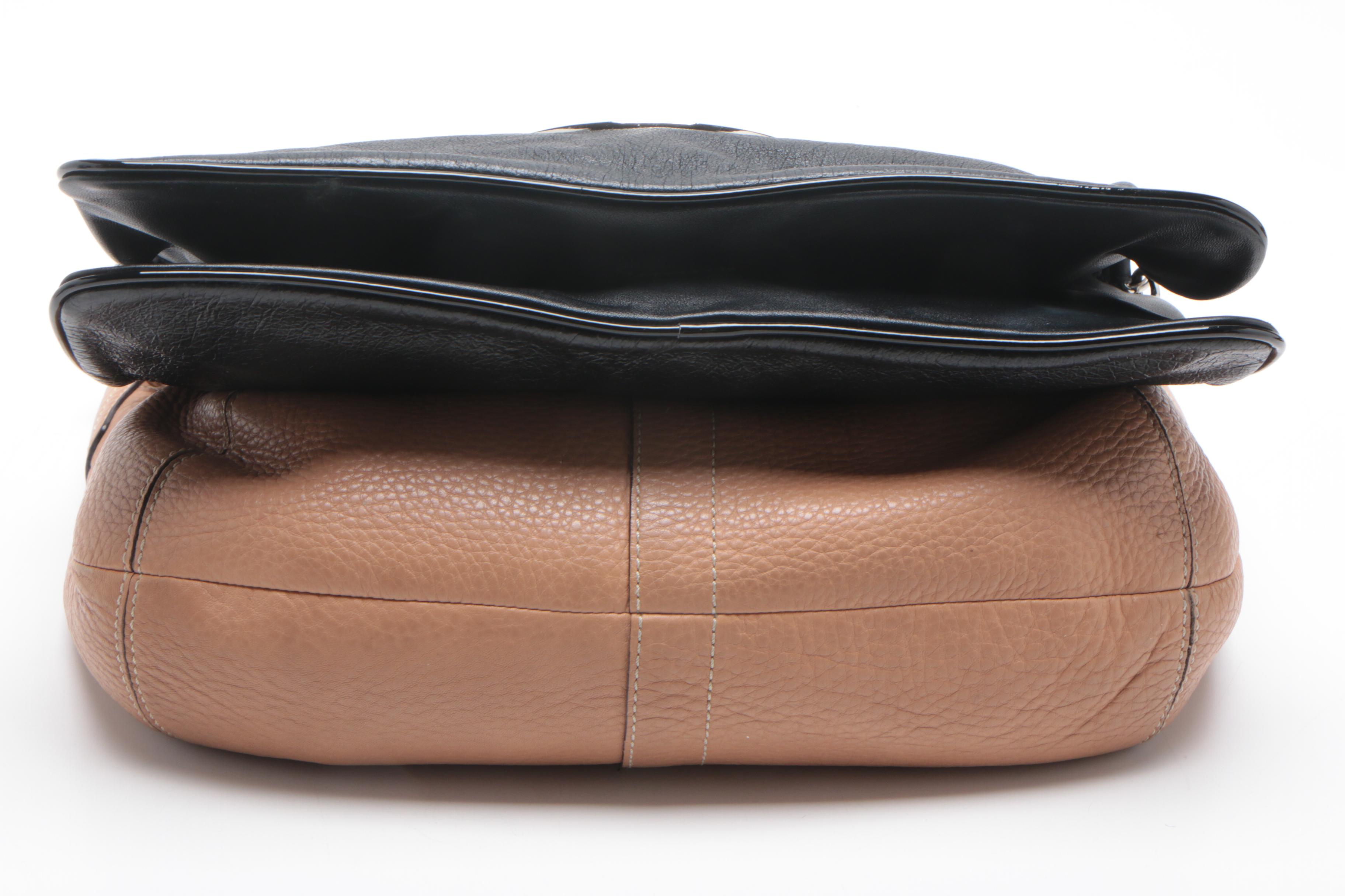 Tory Burch Black Leather Reva Flap Clutch and Coach Pebbled Leather Hobo Bag