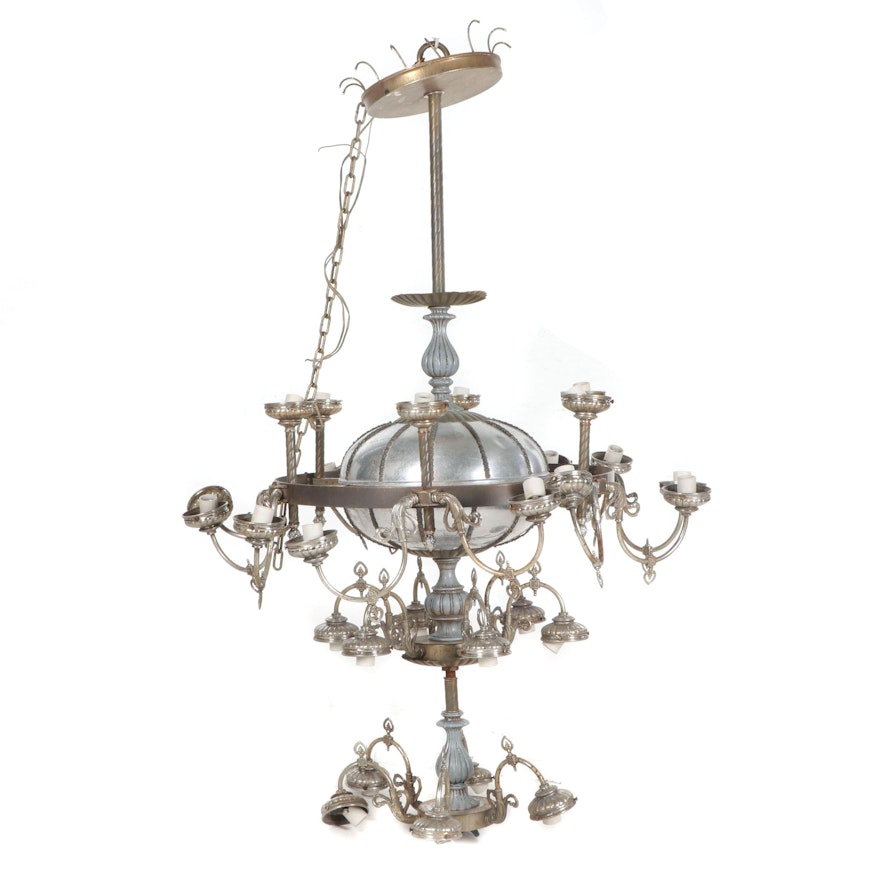 Monumental Early to Mid 20th Century Chromed Chandelier