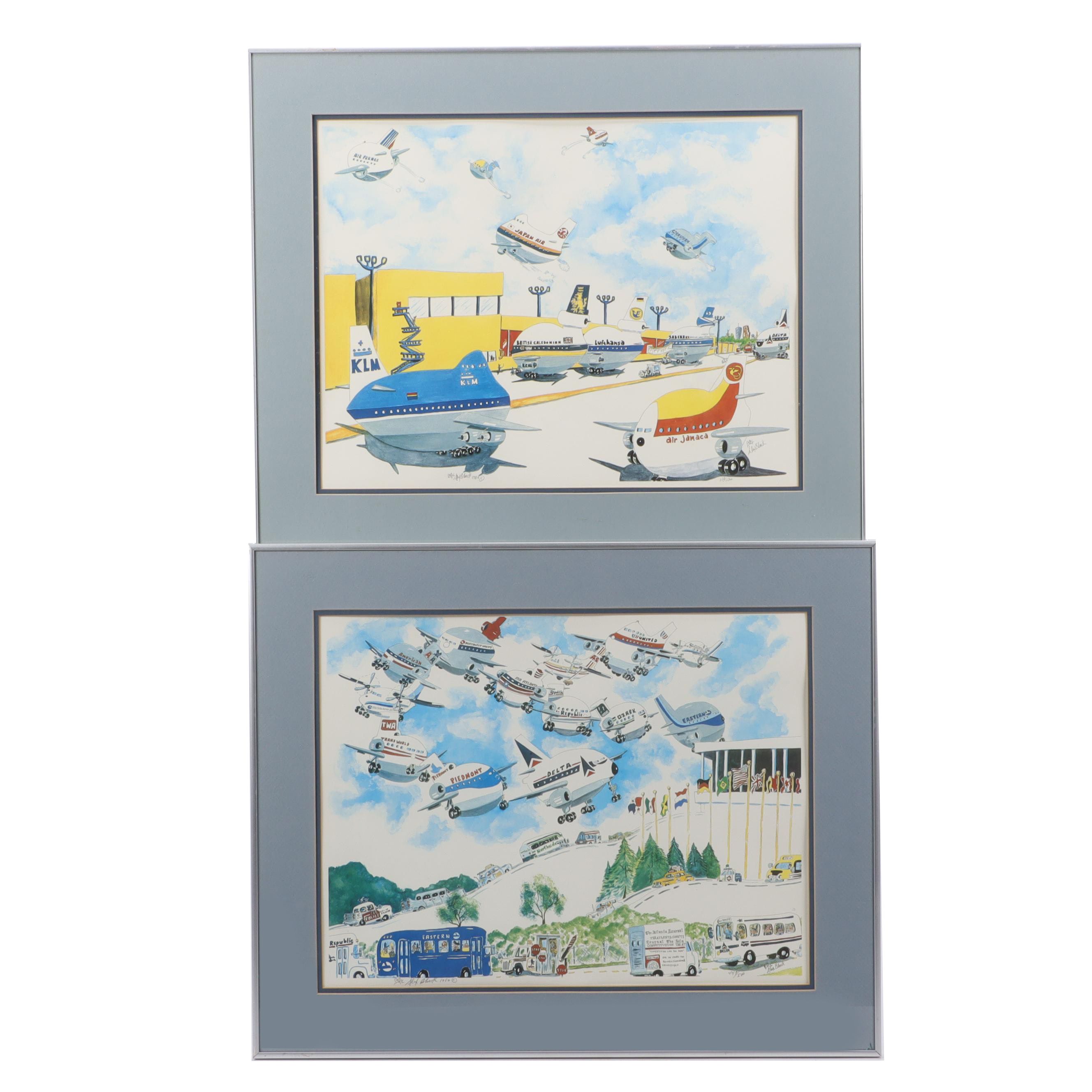 Alex Black Offset Lithographs of Airplanes Including Trans World and More
