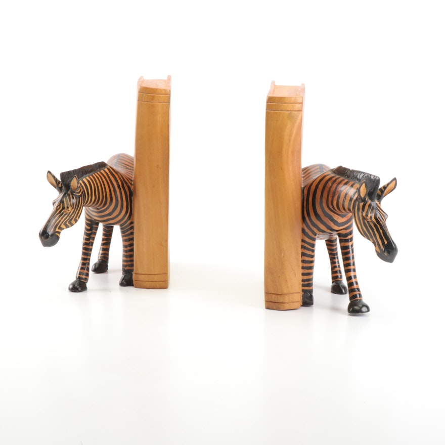 Wooden Zebra Bookends