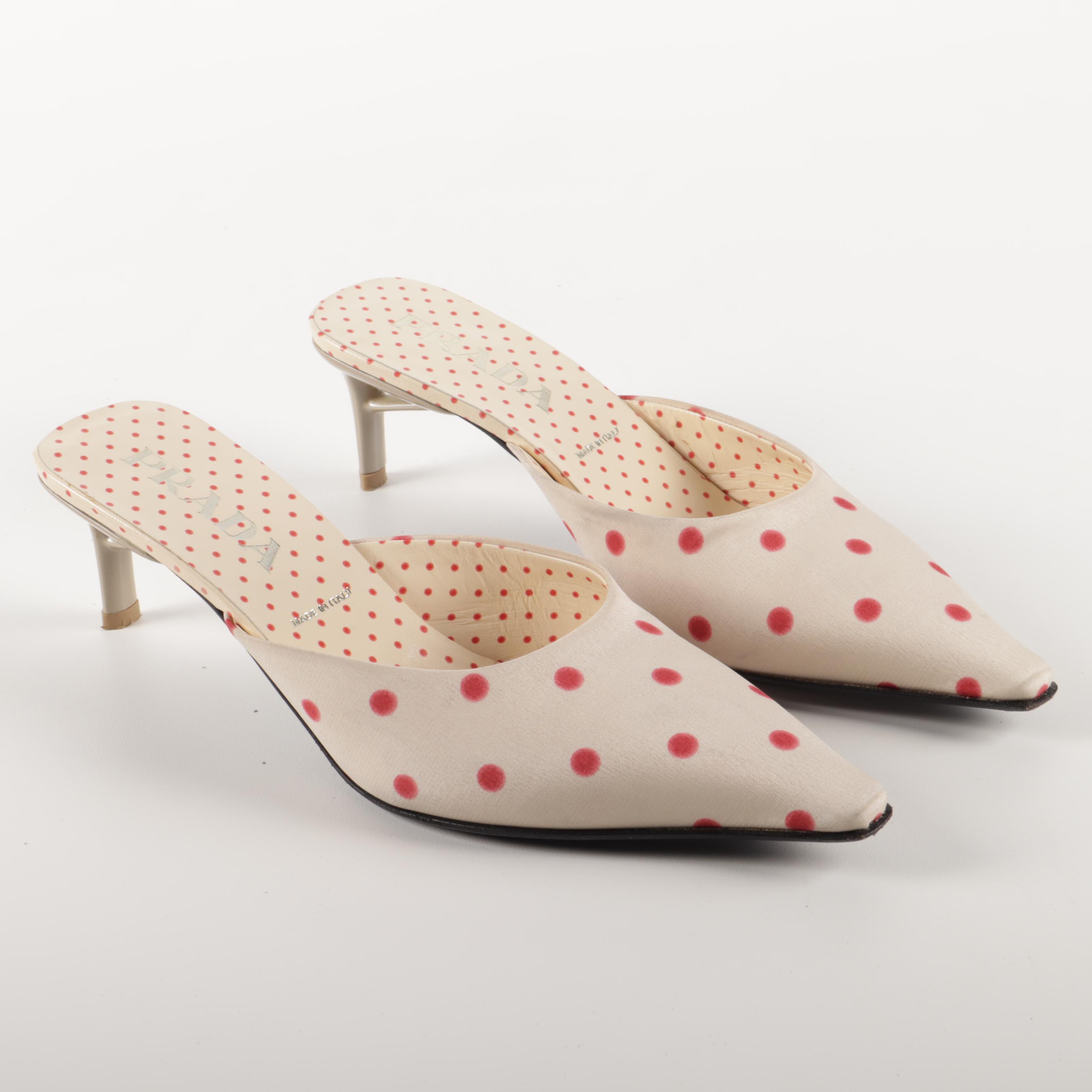 Prada Calzature Donna Polka Crepe de Chine Kitten Heels