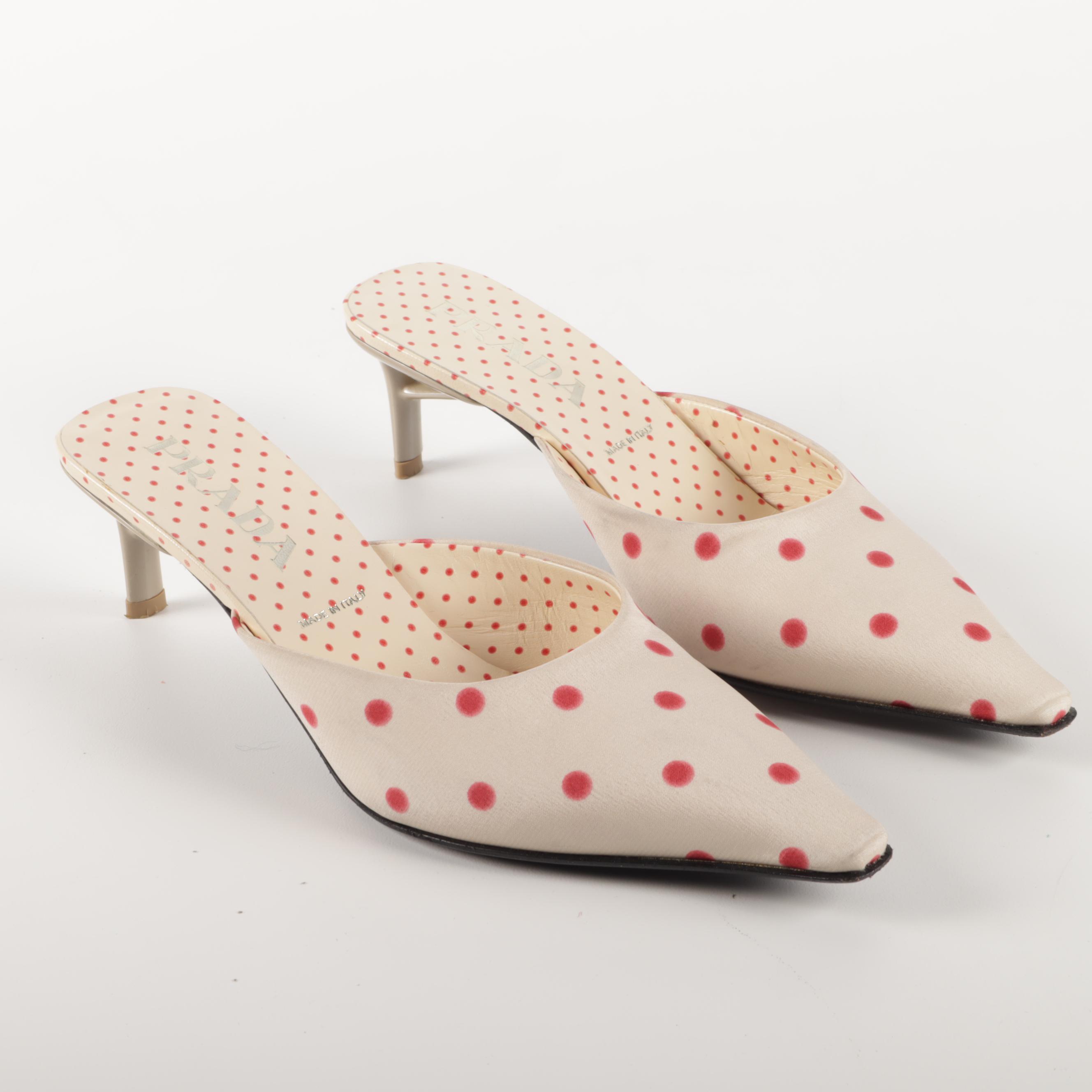 Prada Calzature Donna Polka Crepe de Chine Kitten Heels
