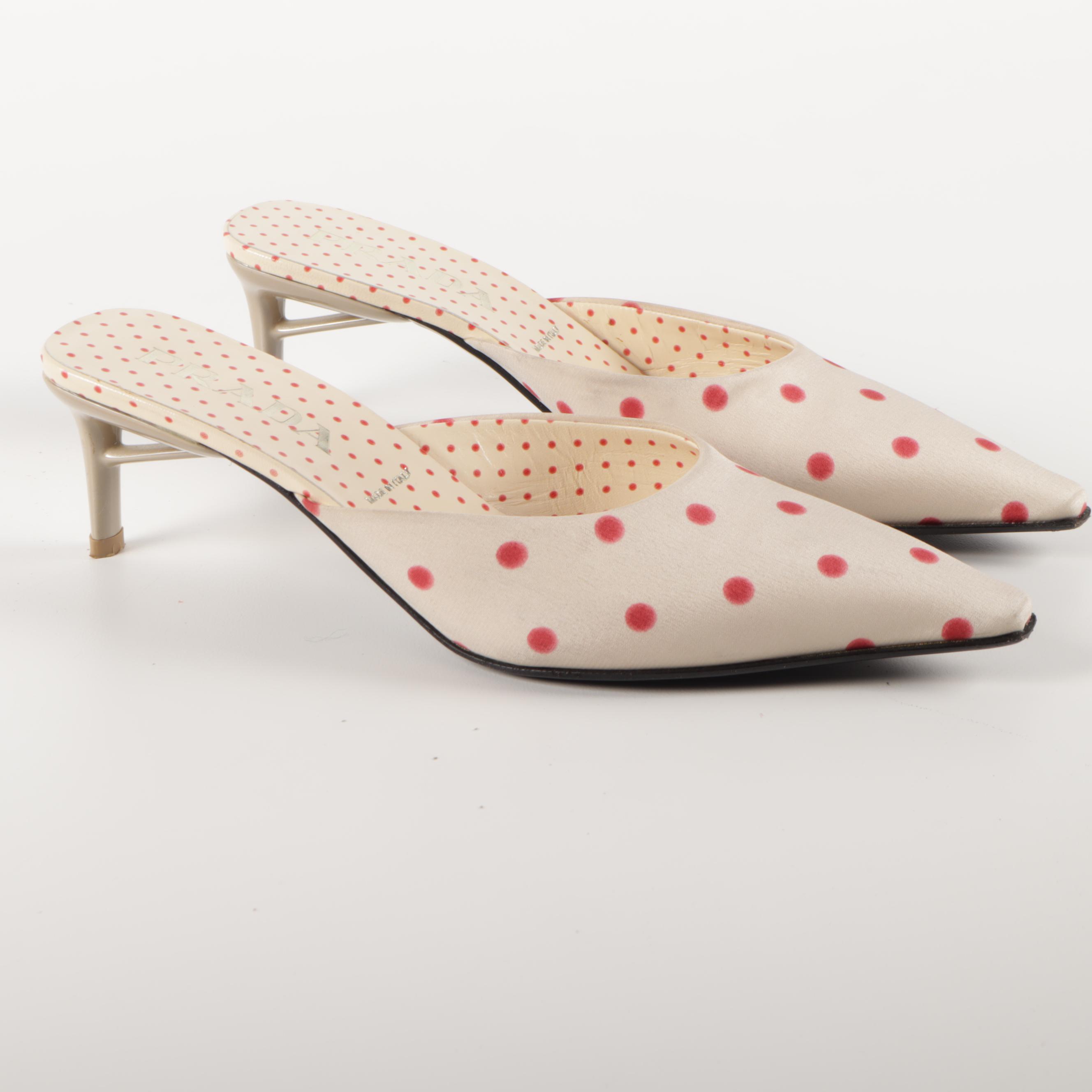 Prada Calzature Donna Polka Crepe de Chine Kitten Heels