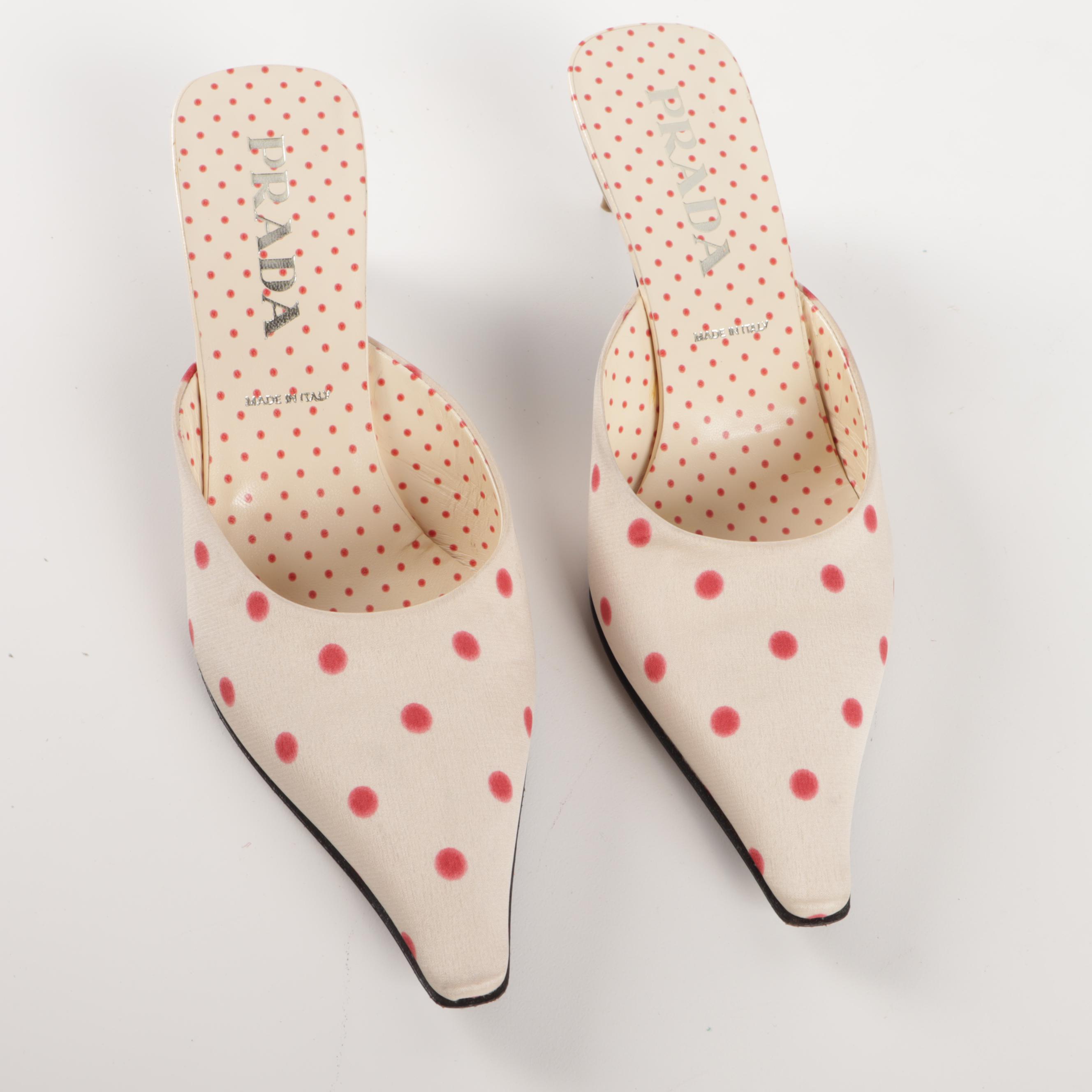Prada Calzature Donna Polka Crepe de Chine Kitten Heels