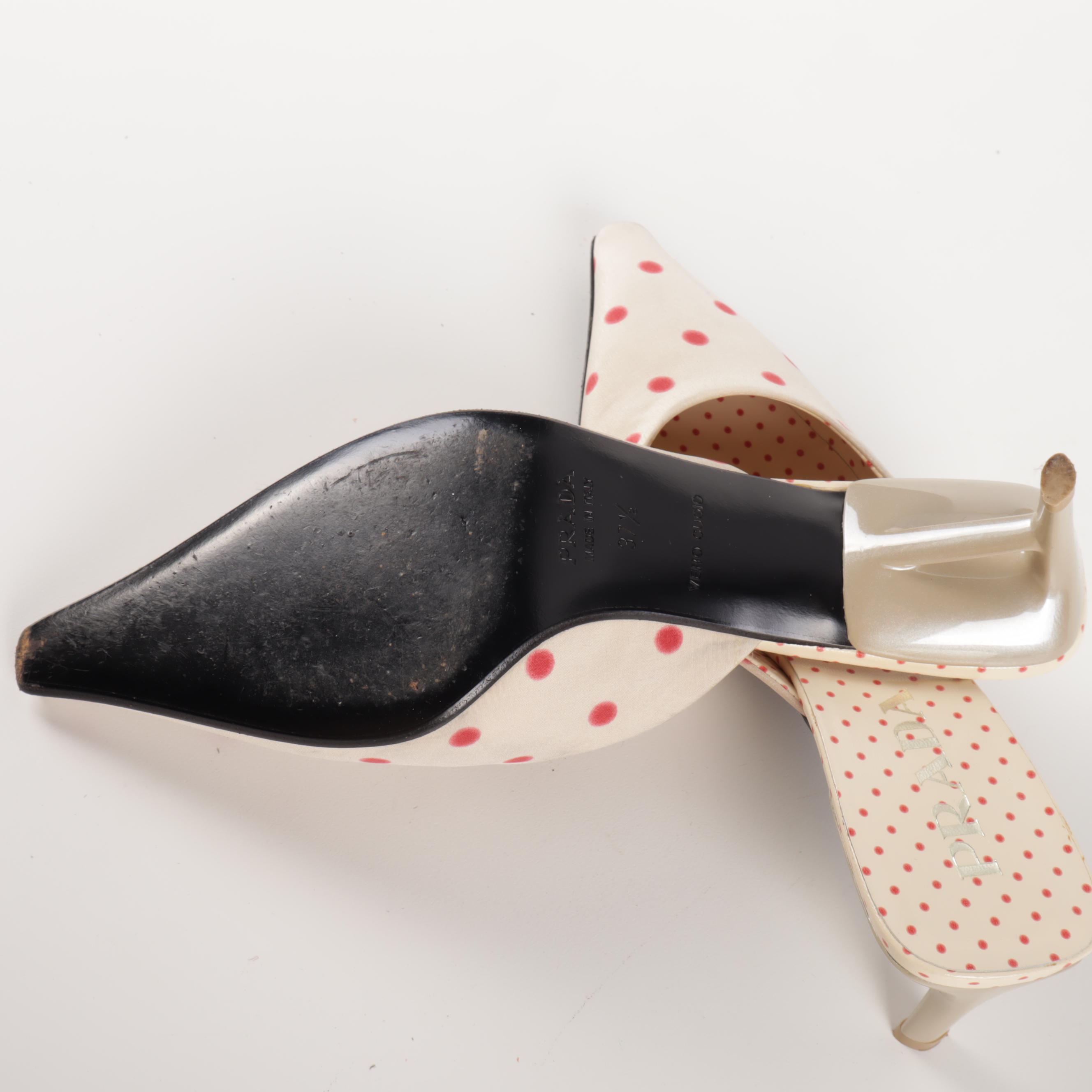 Prada Calzature Donna Polka Crepe de Chine Kitten Heels