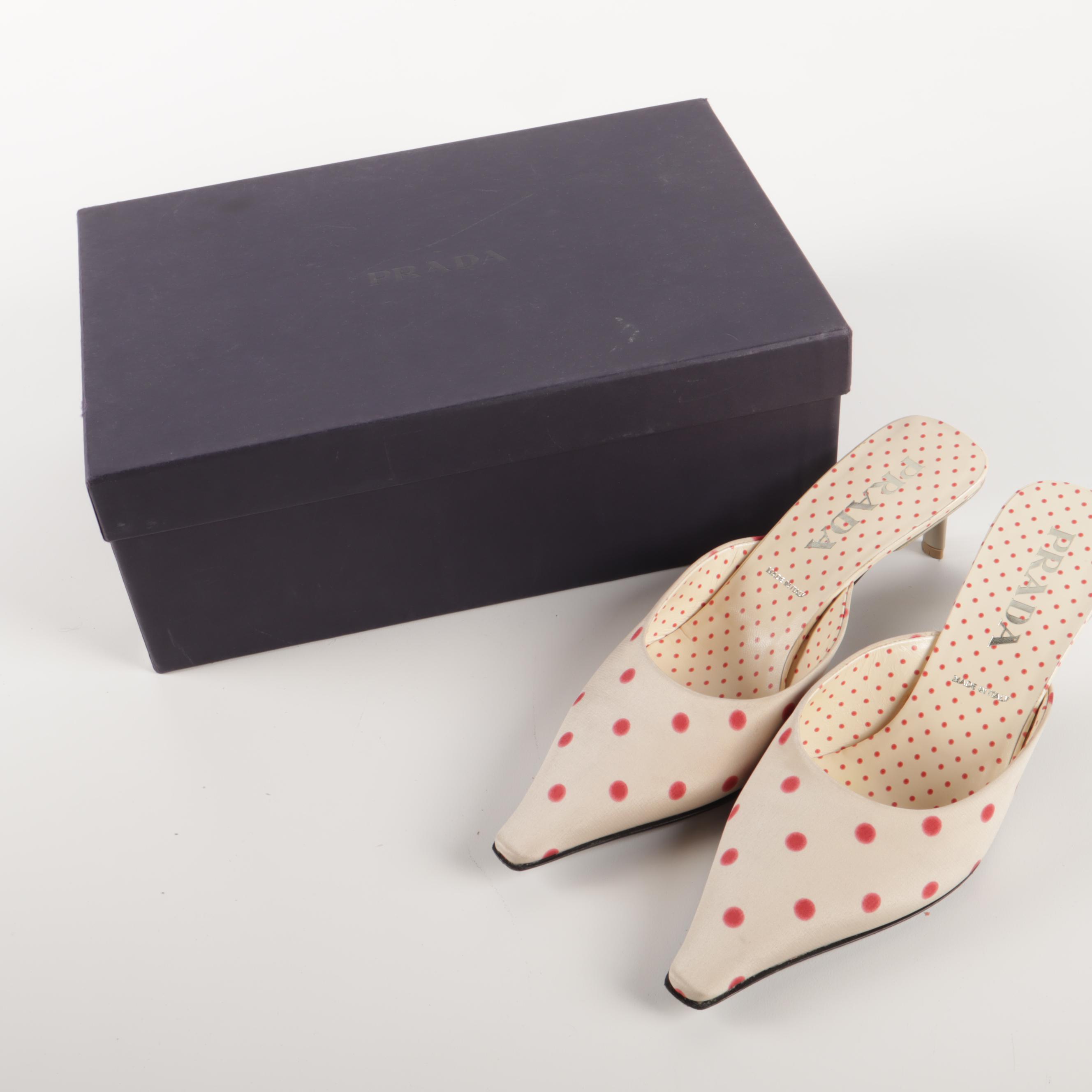 Prada Calzature Donna Polka Crepe de Chine Kitten Heels